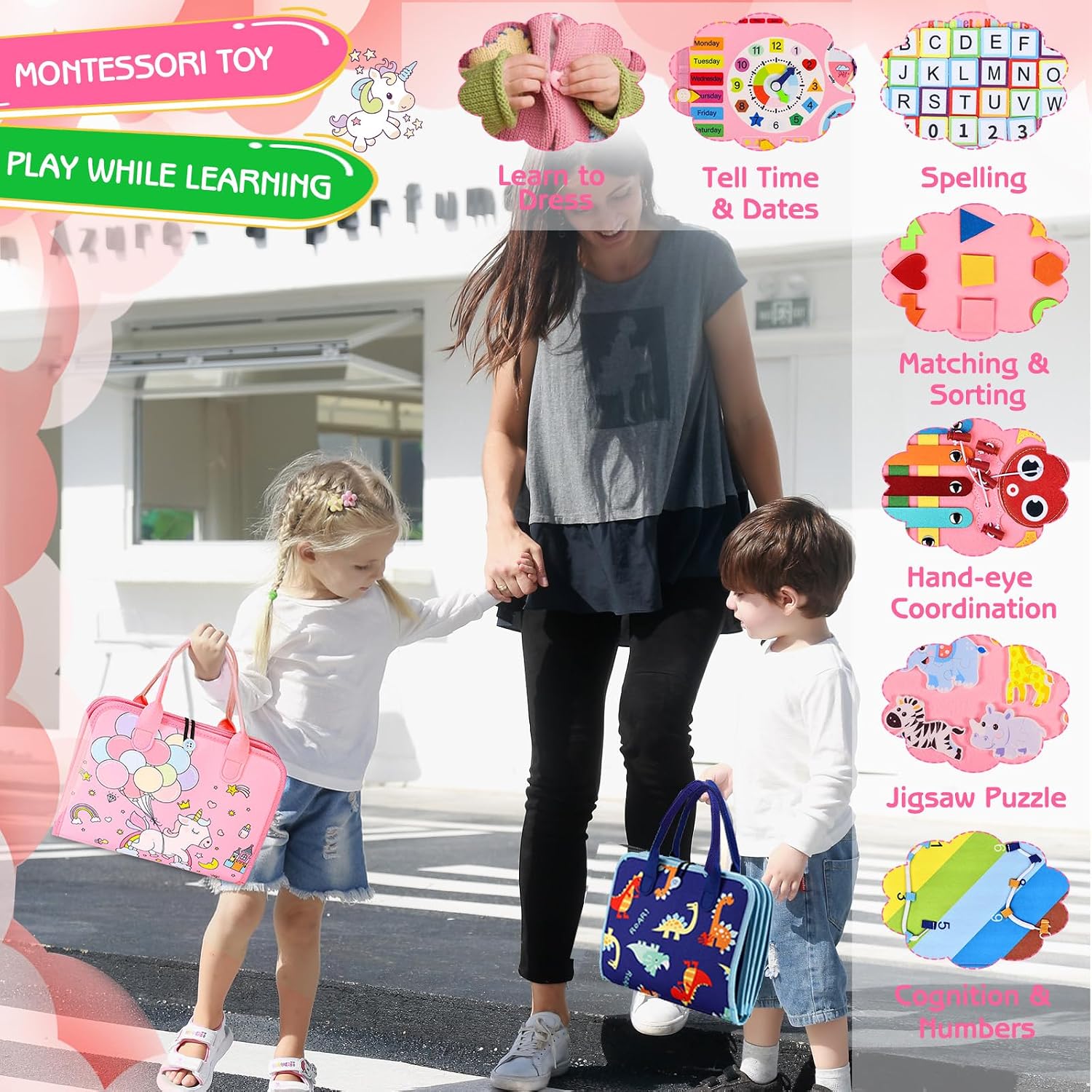 Thumbnail 5 de Esjay Toddler Busy Board Montessori Toys for Girls: Multi-Page Sensory Learning Board