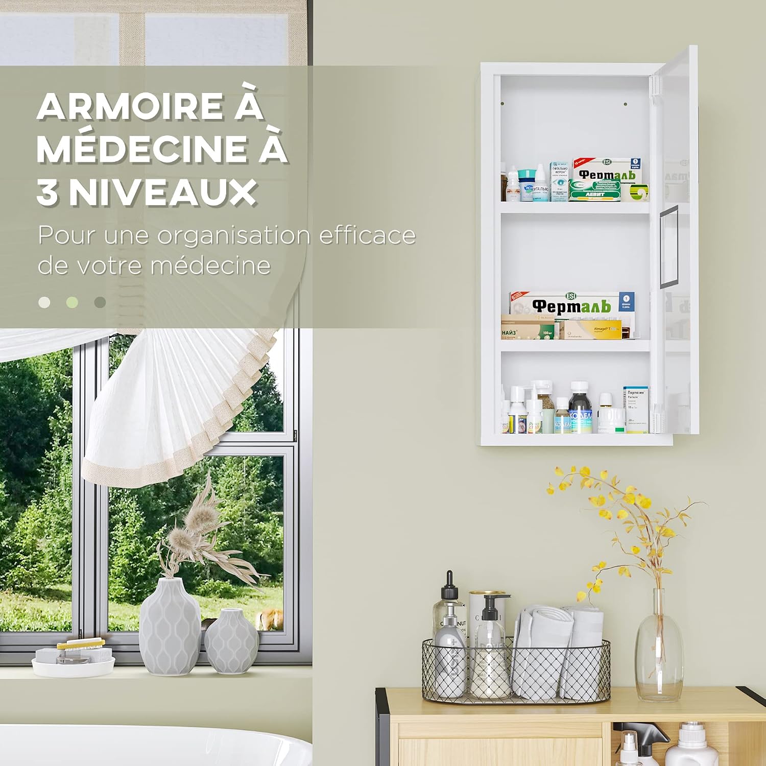 Detalle 2 de kleankin Armoire pharmacie murale 30x12x60 cm