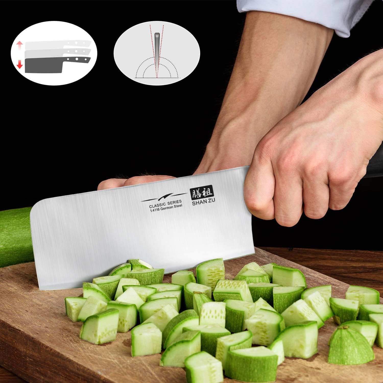 Detalle 2 de SHAN ZU Coltello da cucina 20 cm da chef, lama 5Cr15Mov con manico ergonomico in legno