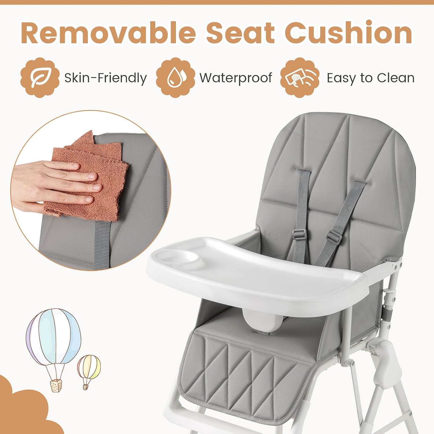 Thumbnail 5 de HONEY JOY HJ-2883-US Foldable High Chair with Adjustable Tray and PU Cushion