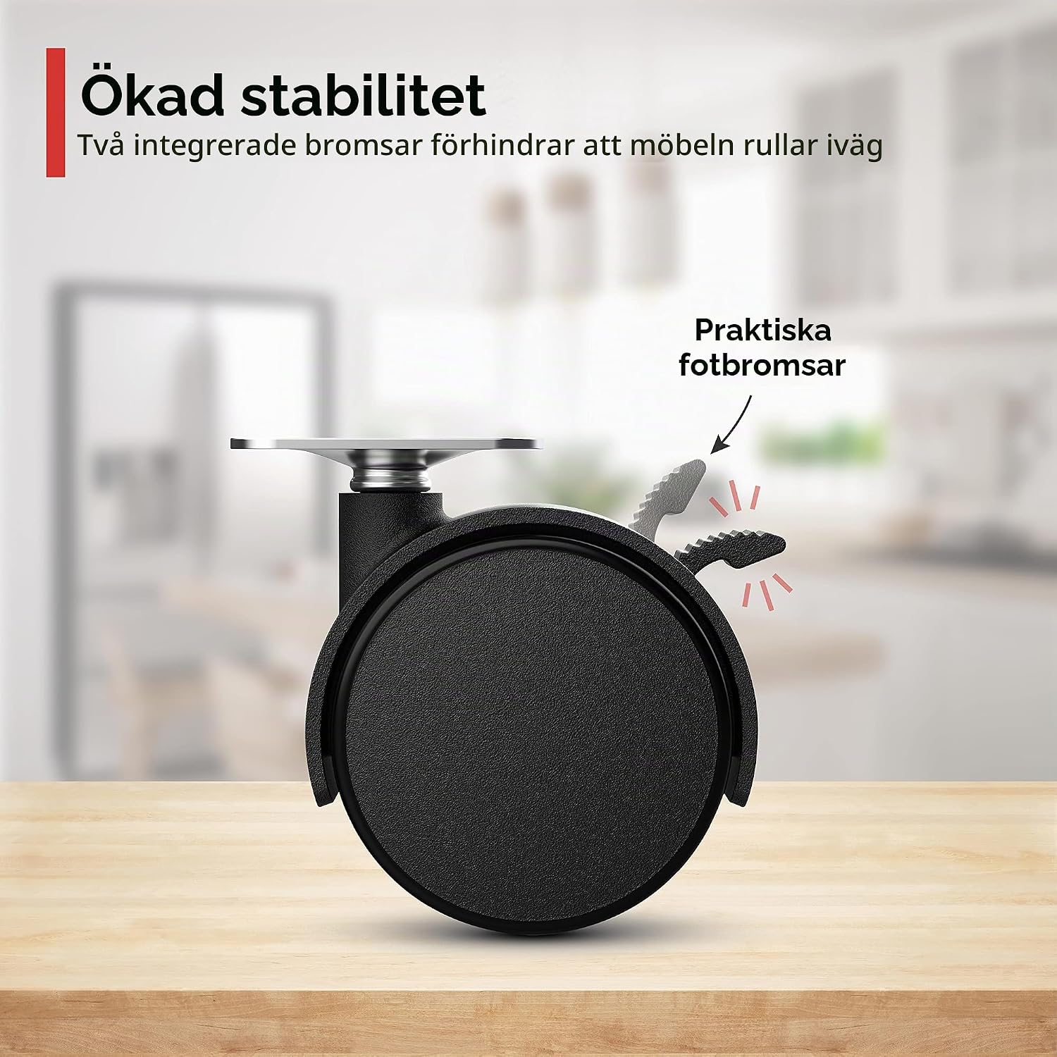 Detalle 1 de RAVN HAMAN möbelhjul 30 mm, 4-pack med svänghjul och bromsar