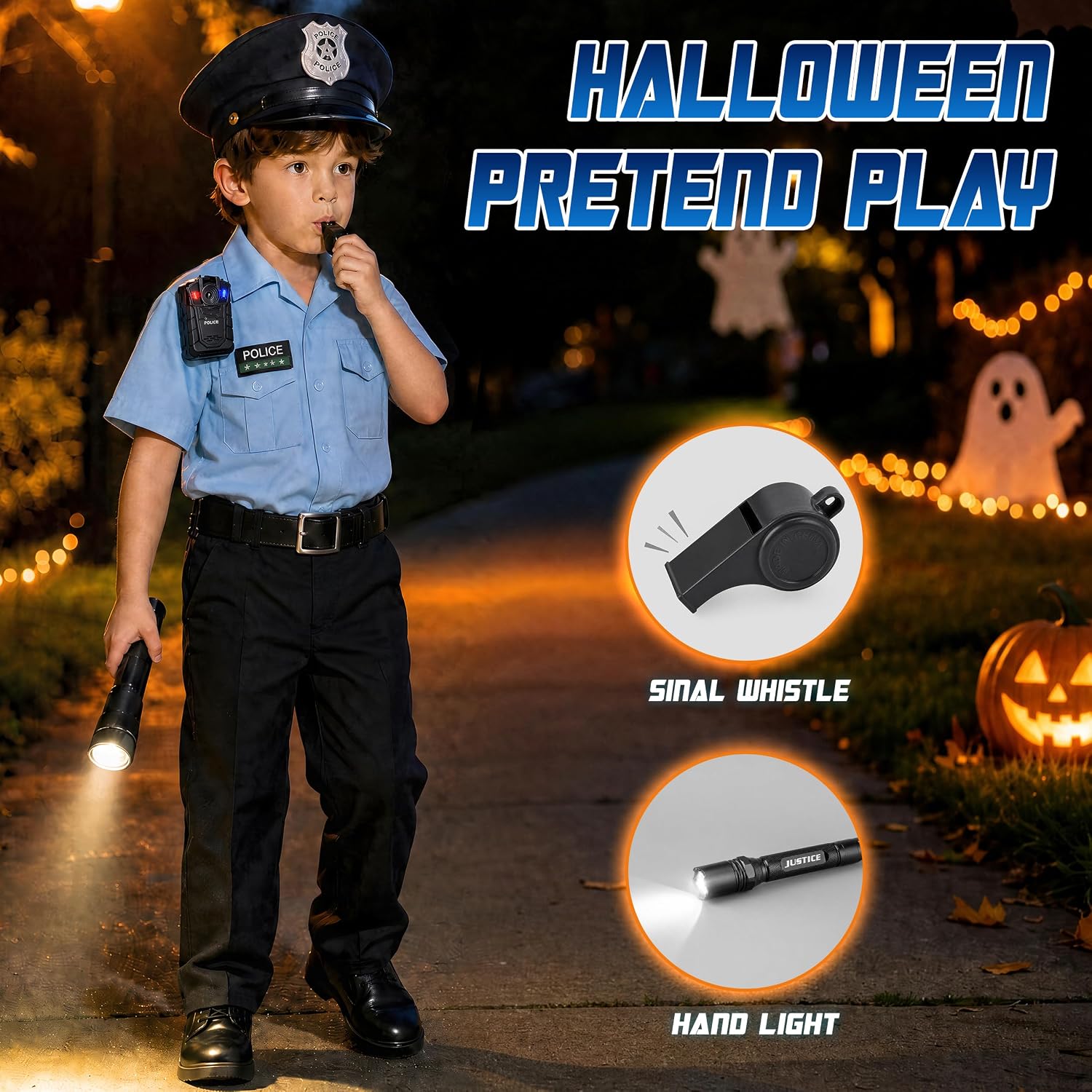 Thumbnail 6 de Metemot 10-Piece Police Costume Accessory Set with Sound and Light Effects