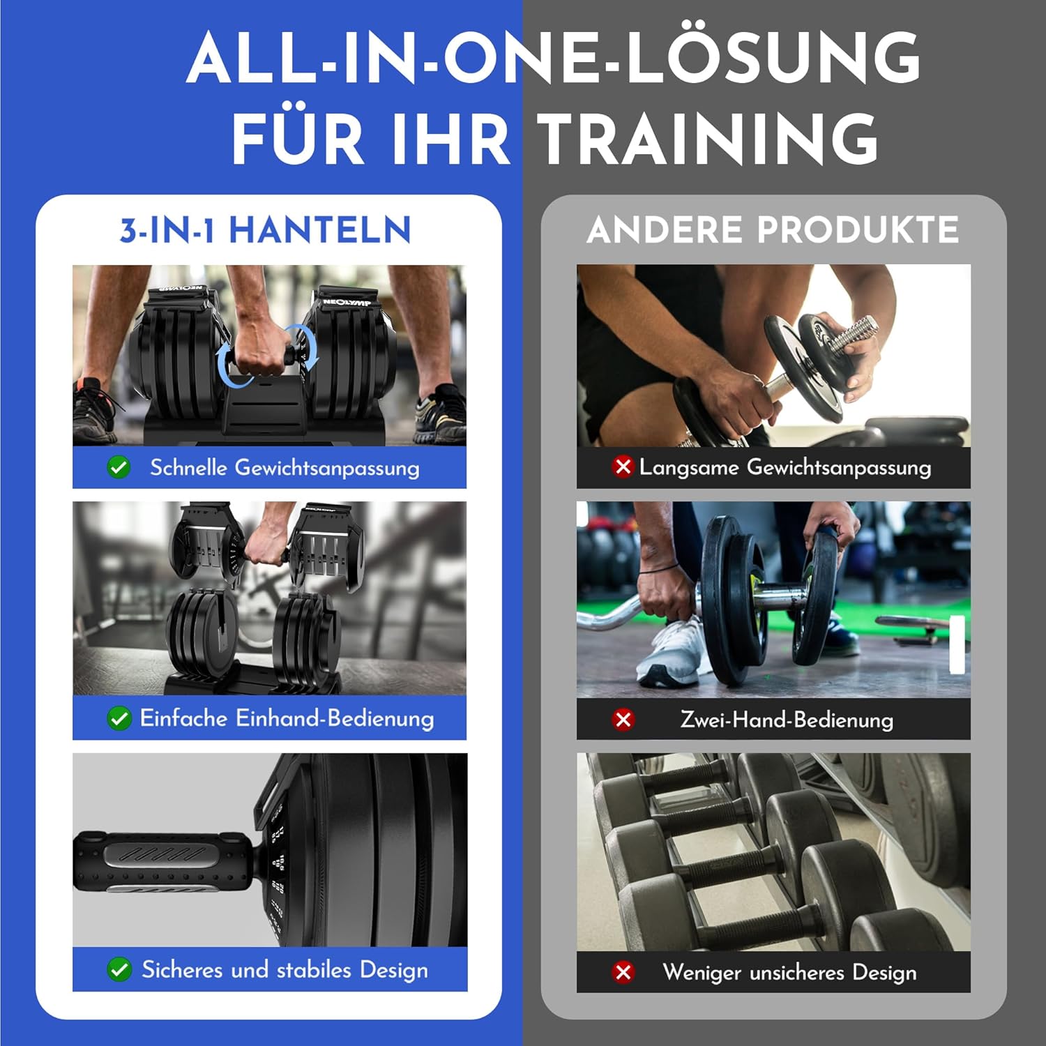 Thumbnail 2 de NEOLYMP Kurzhantel verstellbar (2–40 kg) – 3-in-1 verstellbares Hantel-Set für Home-Gym