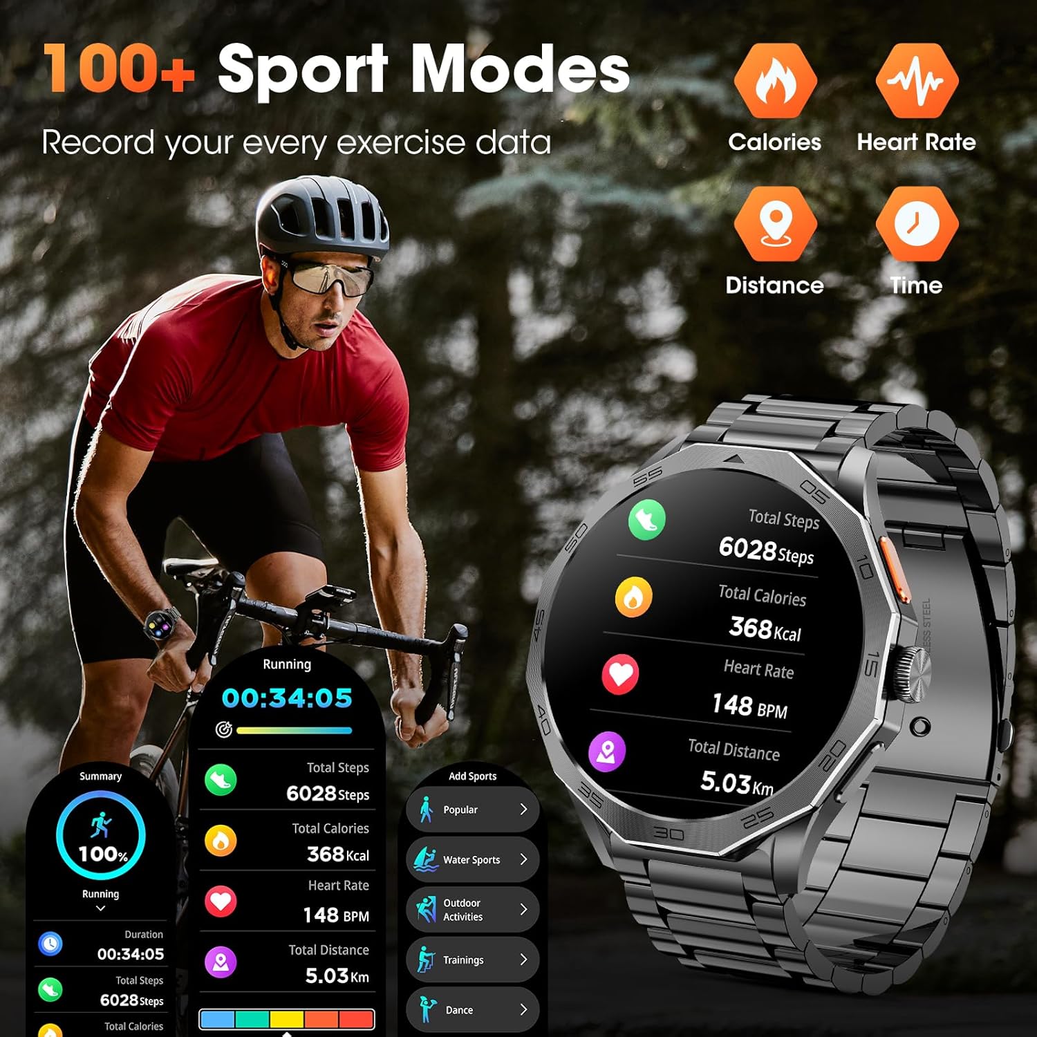 Thumbnail 5 de Military Smart Watch for Men with 1.85-inch Screen, 710mAh Battery and Bluetooth Calling