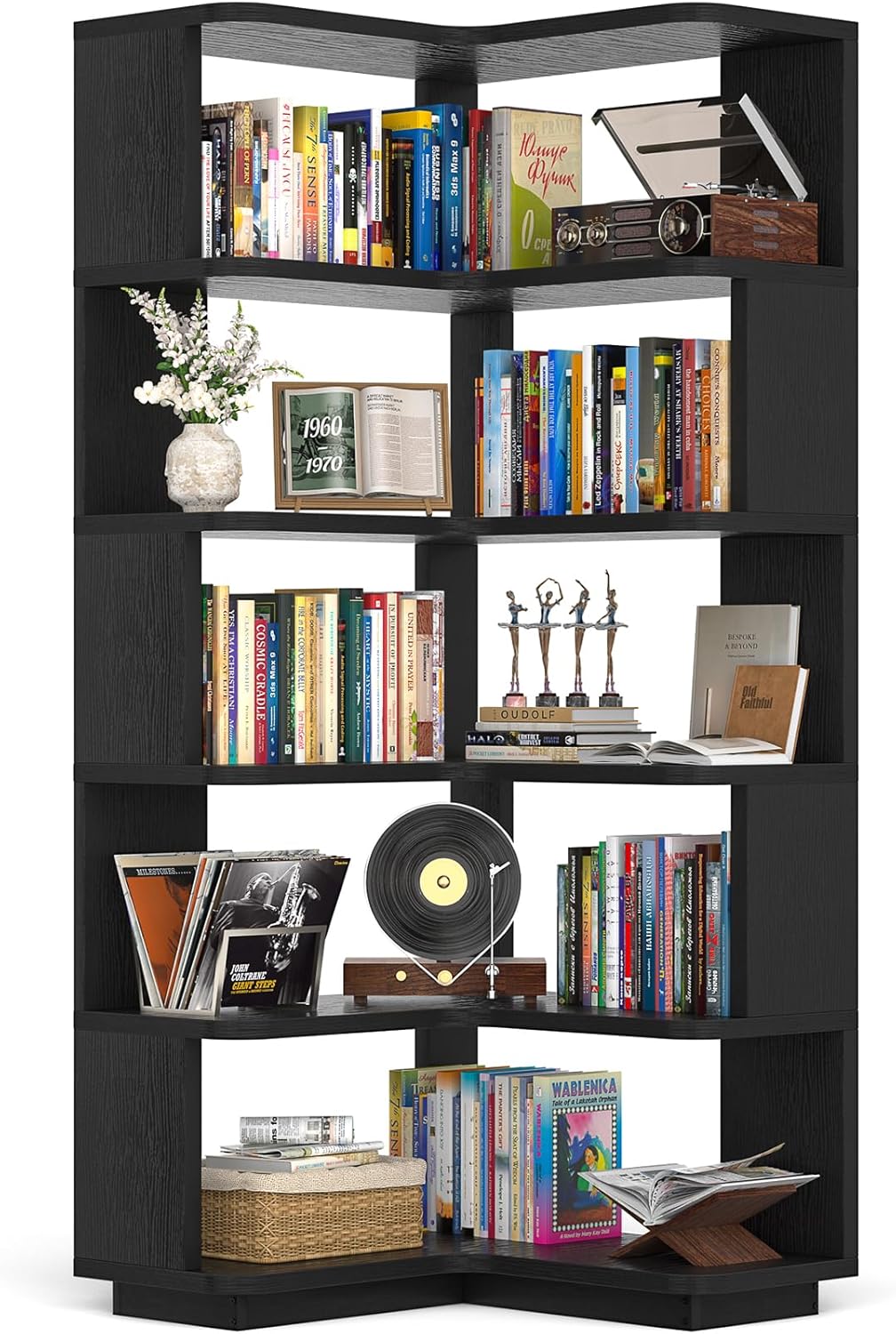 Detalle de Armocity Corner Book Shelf - 6 Tier Corner Bookshelf with Baffle, Freestanding L-Shape Display Shelf for Home & Office