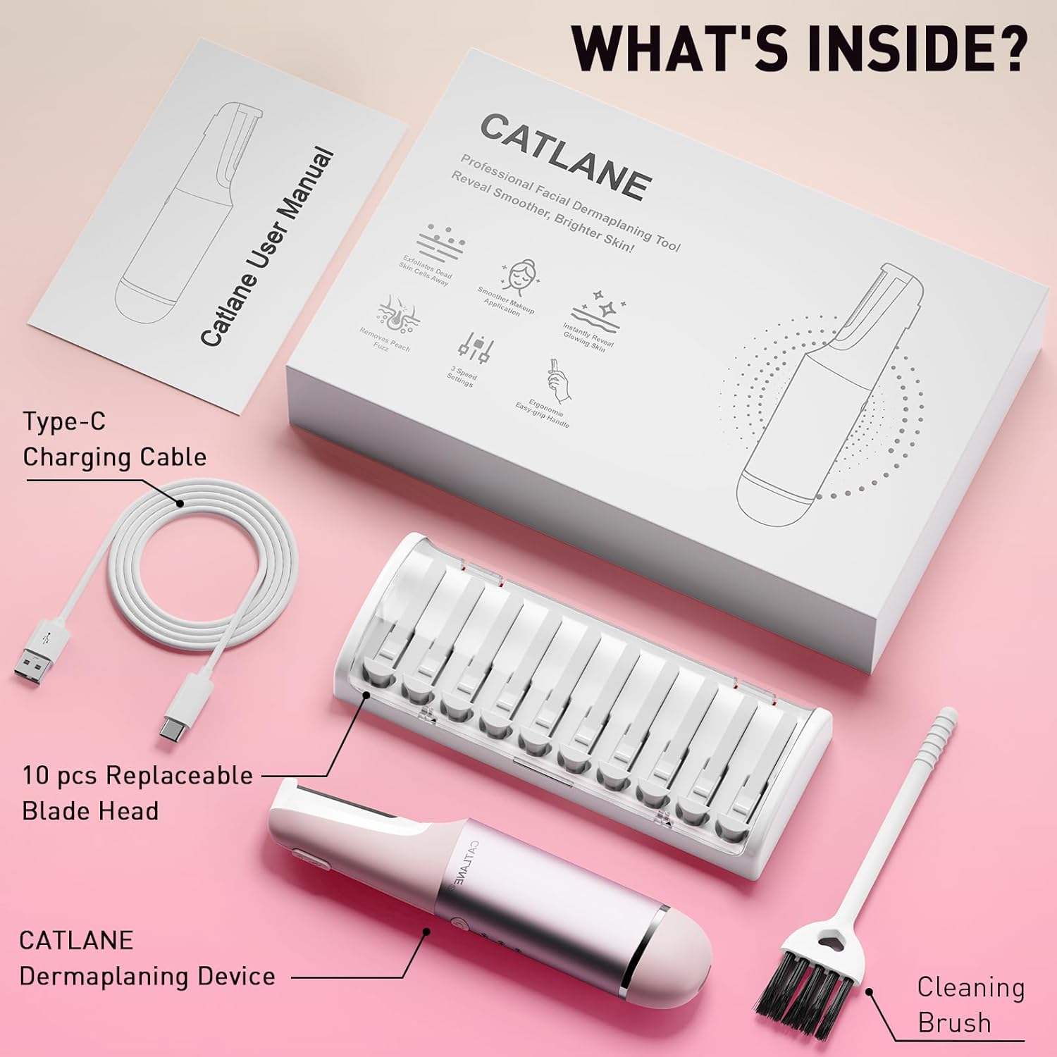 Thumbnail 6 de Dermaplane Razor for Women Face (Charm Pink) — Sonic Dermaplaning Tool With 10 Blades