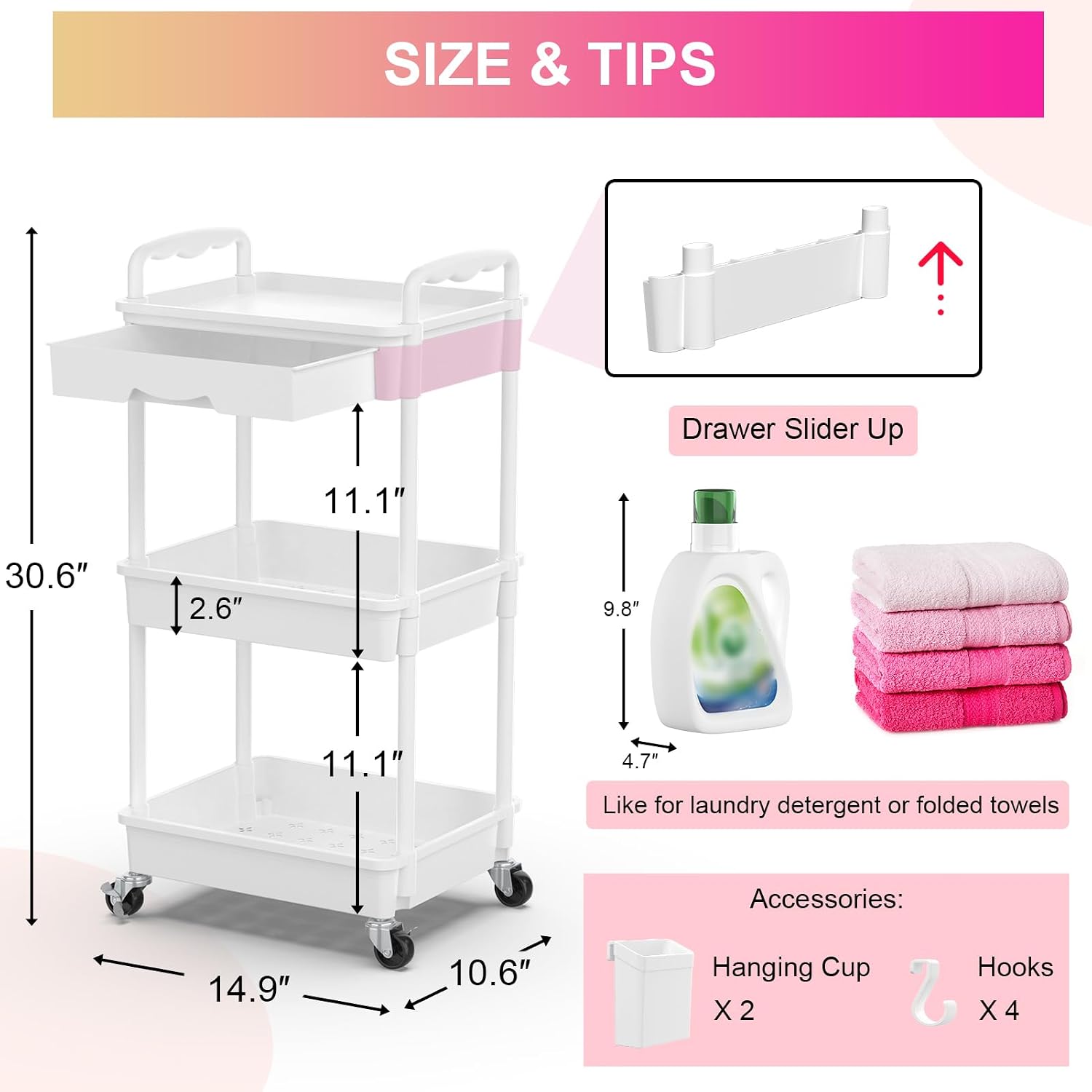 Thumbnail 3 de Goovilla 3-Tier Rolling Utility Cart Organizer with Drawer 🛒