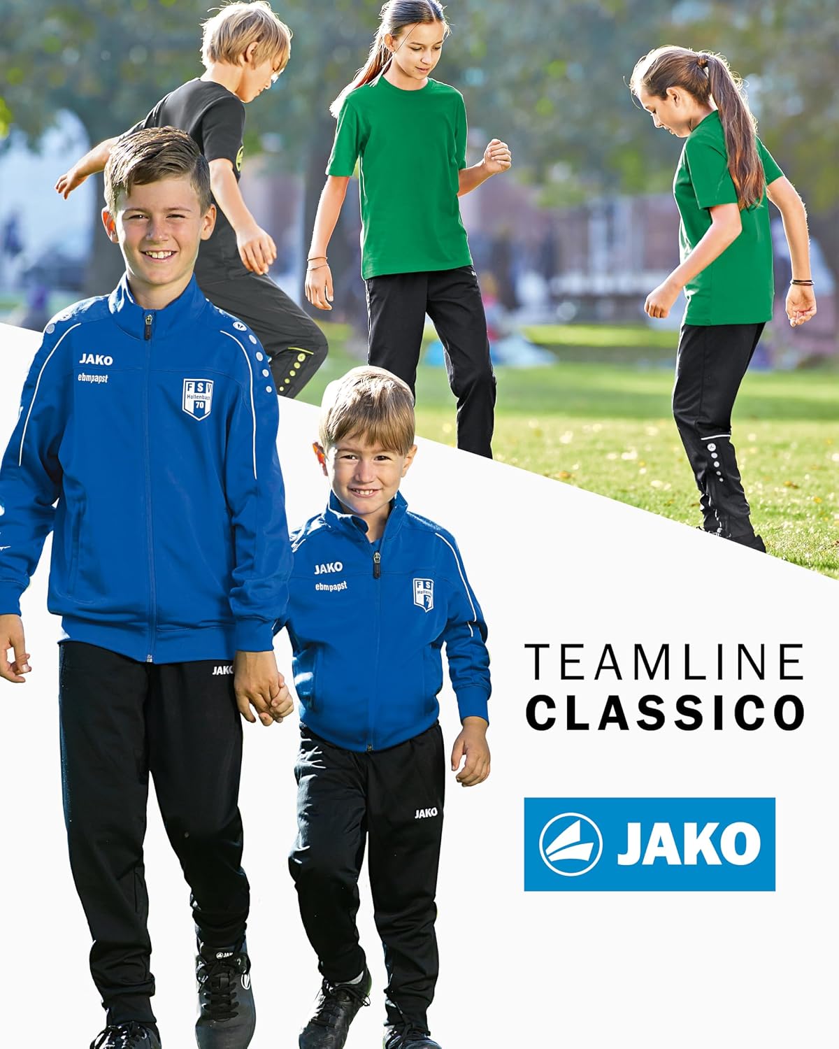 Detalle de JAKO Kinder Polyesterhose Classico Schwarz 128 – robuste Freizeithose fürs Training