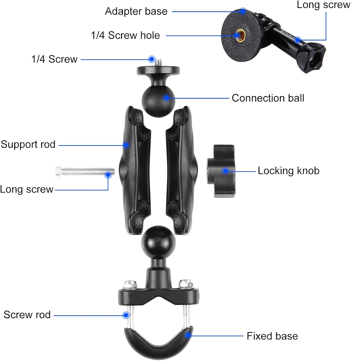 Thumbnail 2 de PULUZ Motorcycle Action Camera Handlebar Fixed Mount with 360° Rotatable Holder for Insta360 X4/X3/Go 3 and GoPro