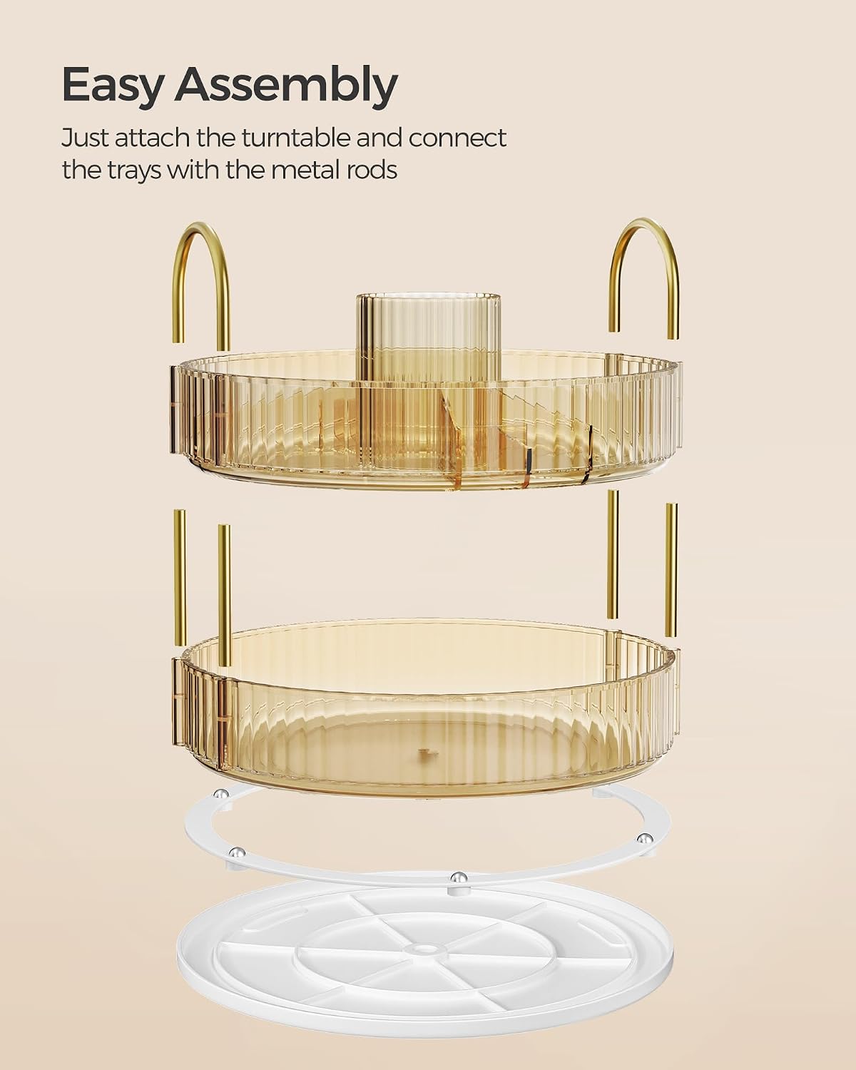 Thumbnail 6 de SONGMICS Makeup Organiser Rotating, 2-Tier Round Skincare Organiser (JKA012A01) – Champagne Gold