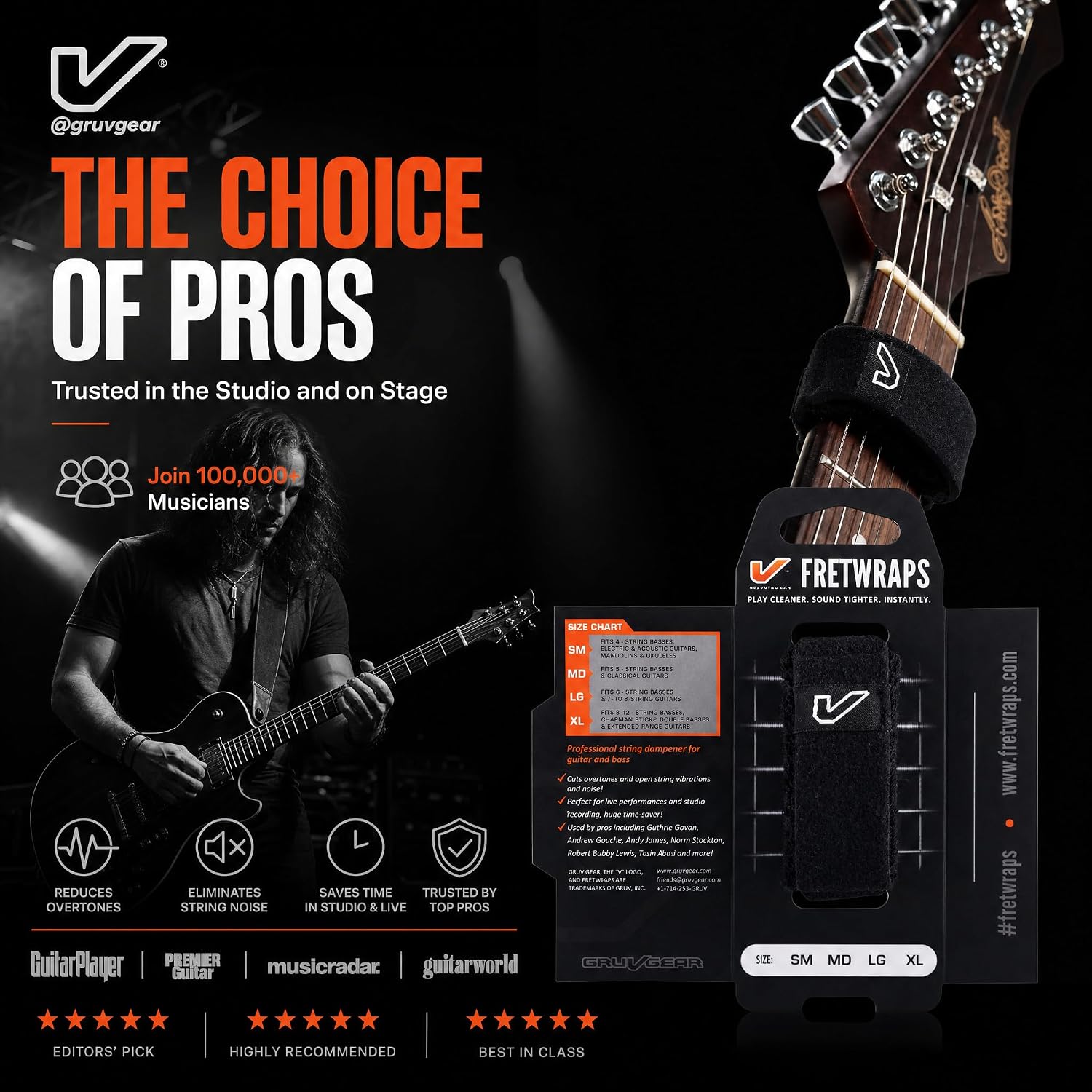 Detalle 1 de Gruv Gear FW-1PK-MD Fret Wrap, Medium Black for 5-String Bass and 7-String Guitar