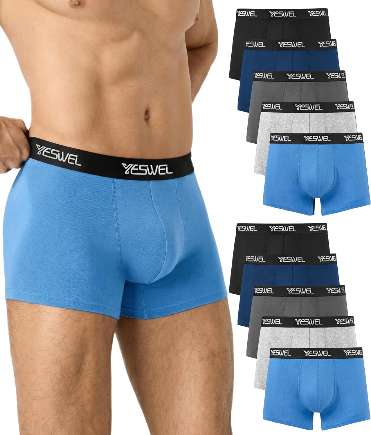Thumbnail 6 de YESWEL Boxershorts Herren 10er Pack aus gekämmter Baumwolle – tagless, atmungsaktiv und bequemer Bund (Gr. S–3XL)