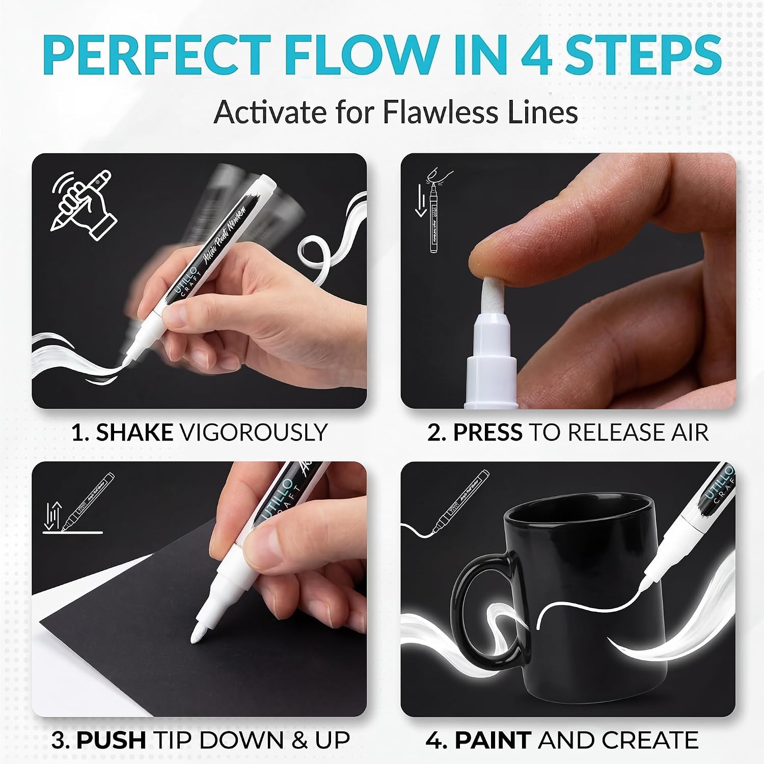 Thumbnail 5 de Utillo Craft Black and White Paint Pens (8-Pack) Extra Fine 0.7mm