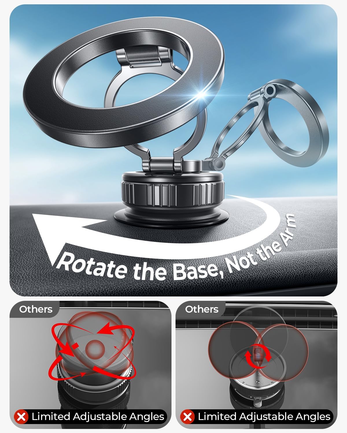 Thumbnail 5 de Magnetic Phone Holder for Car 2026 Heavy Duty (All Metal) — 360° Adjustable Vacuum Suction & N55 Magnetic Mount