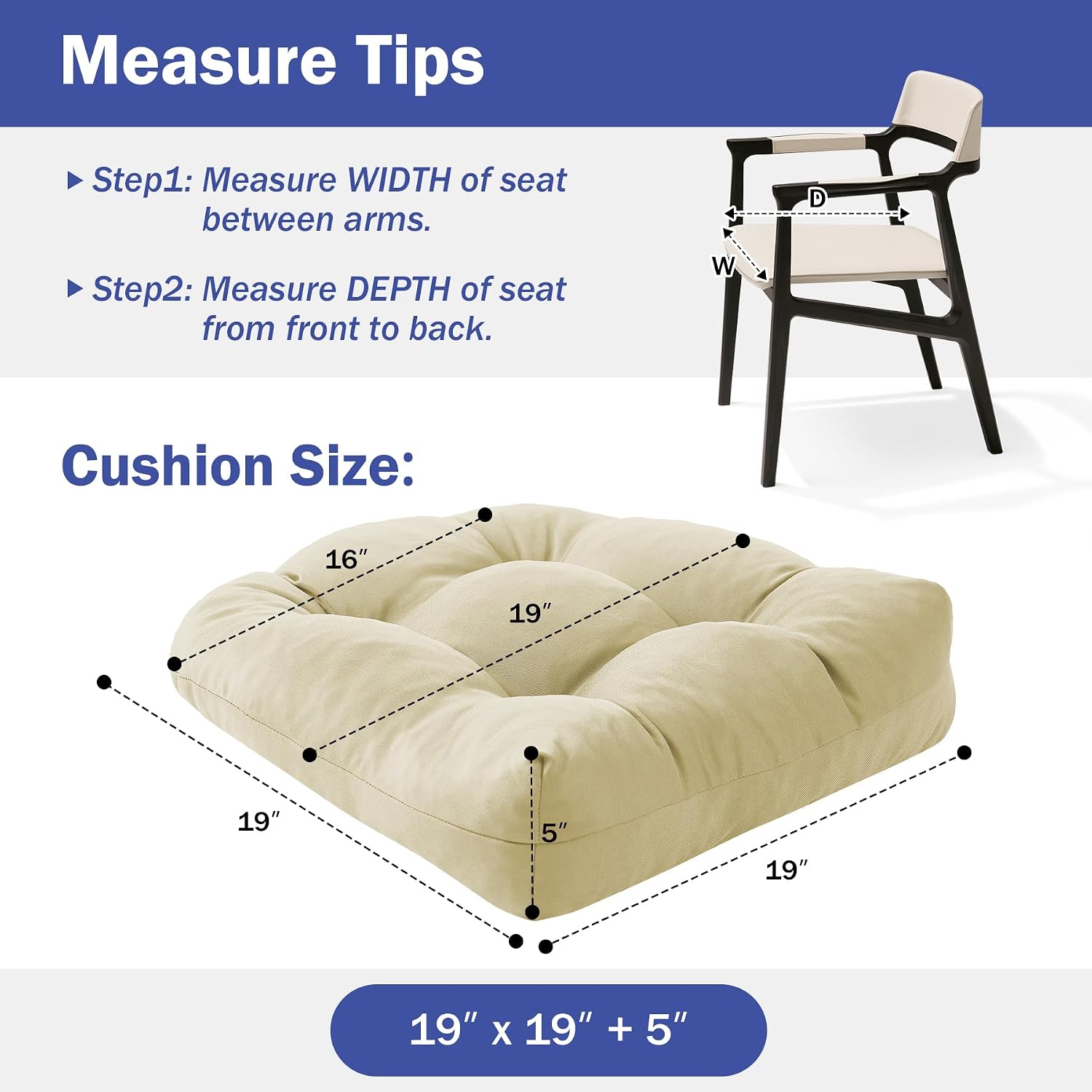 Thumbnail 3 de IPYNBAP Outdoor Chair Cushions, Set of 2, Tufted Beige Foam Pads with Ties