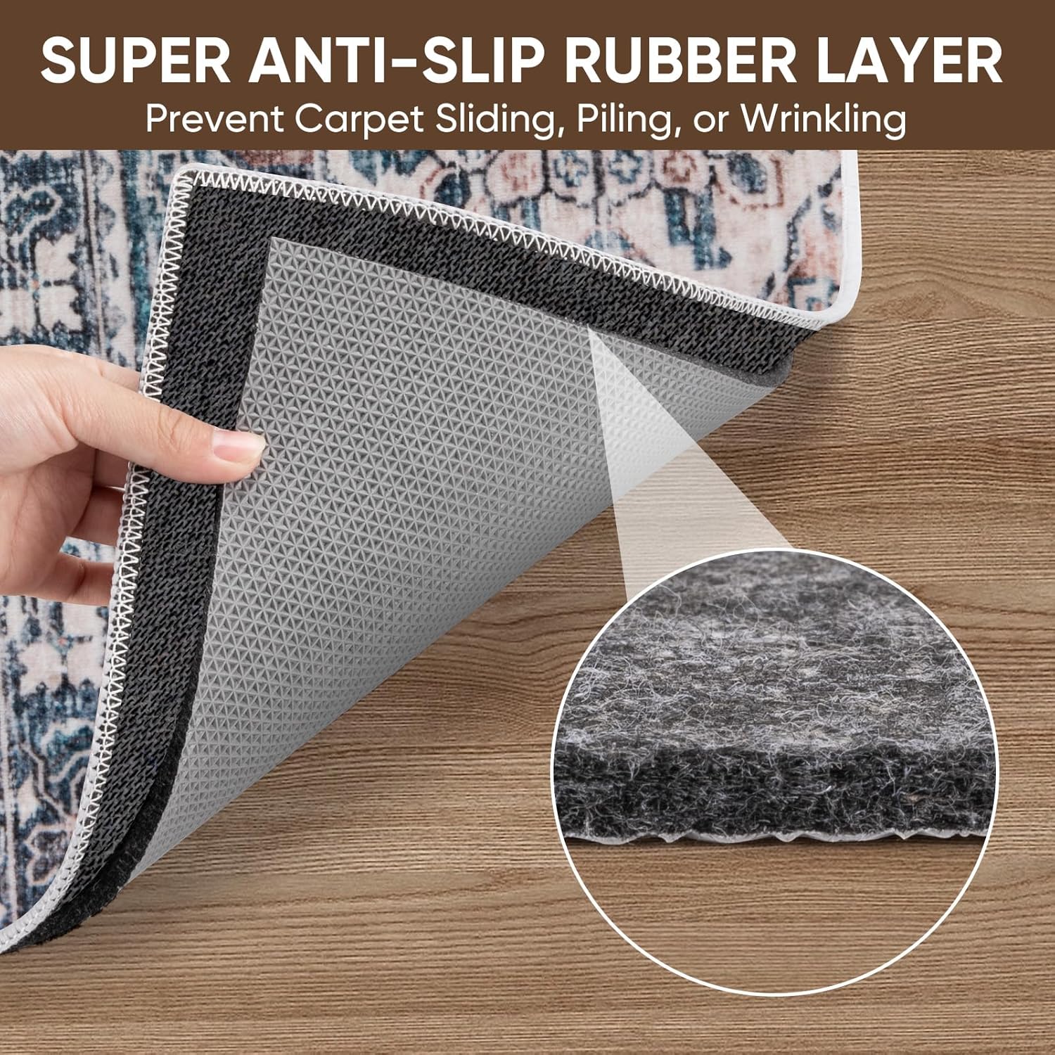 Detalle de BALEINE 8x10 ft Rug Pad with Rubber Grip Backing – 1/4" Felt Anti-Slip Underlay