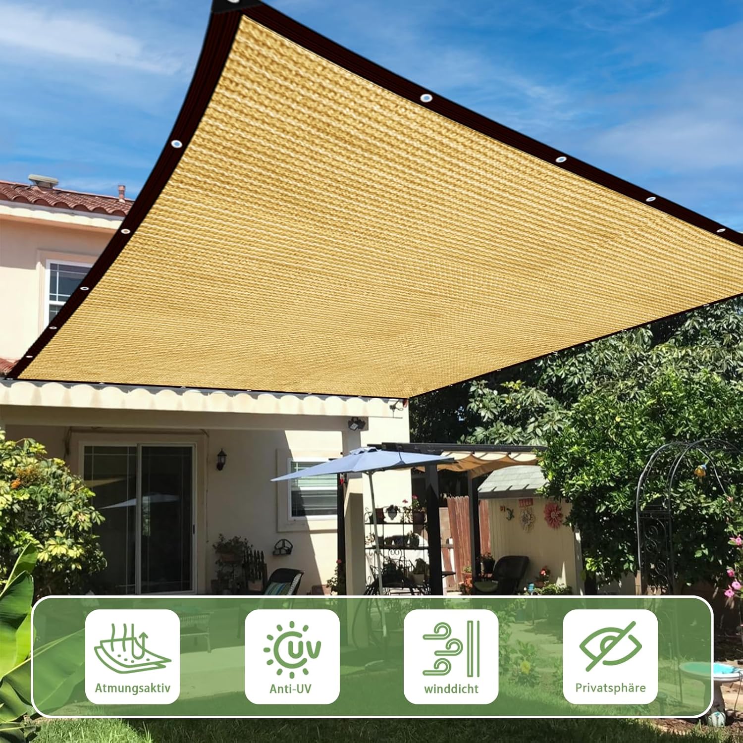 Thumbnail 1 de Schattennetz 3x6 m mit Ösen – Schattiernetz als Sonnenschutz & Sichtschutz für Terrasse und Garten