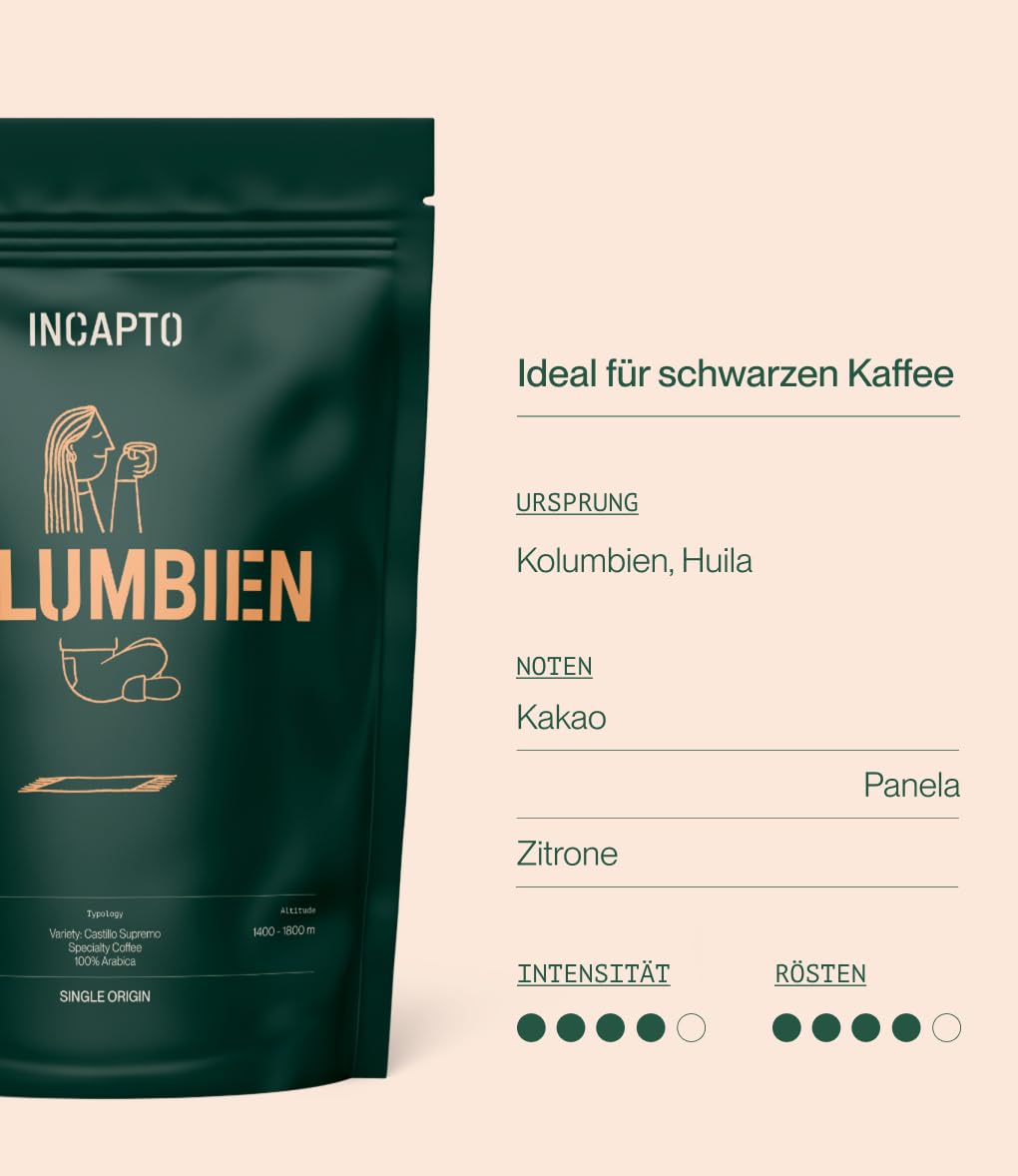 Thumbnail 1 de Incapto Spezialitäten-Kaffeebohnen Single-Origin Kolumbien (Espresso, 100% Arabica) – Plantage Huila, 1 kg
