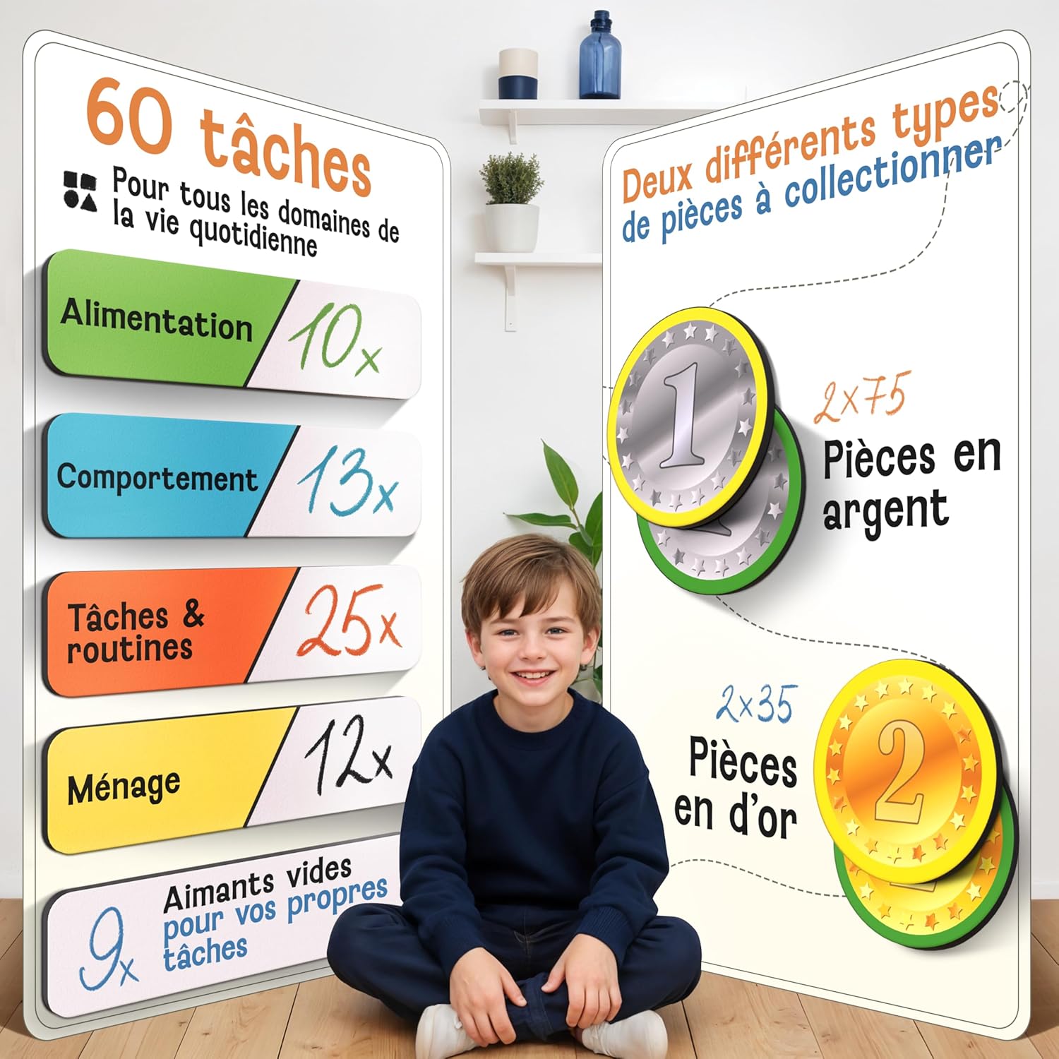 Detalle de LIKARTO Tableau de récompenses enfant 280 aimants 🧩