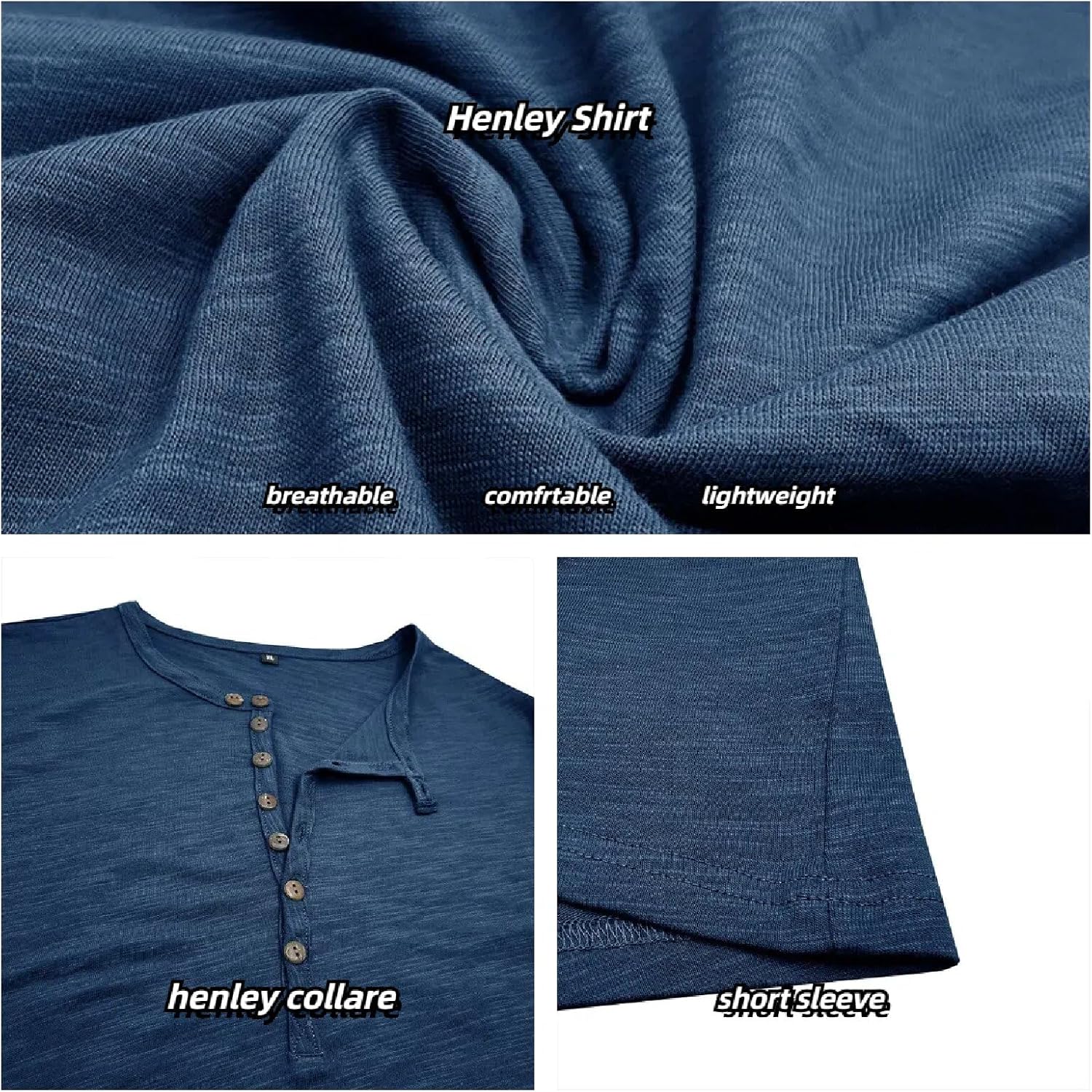 Detalle 2 de Henley Shirt Herren Kurzarm – Vintage Slim Fit mit 8er Knopfleiste