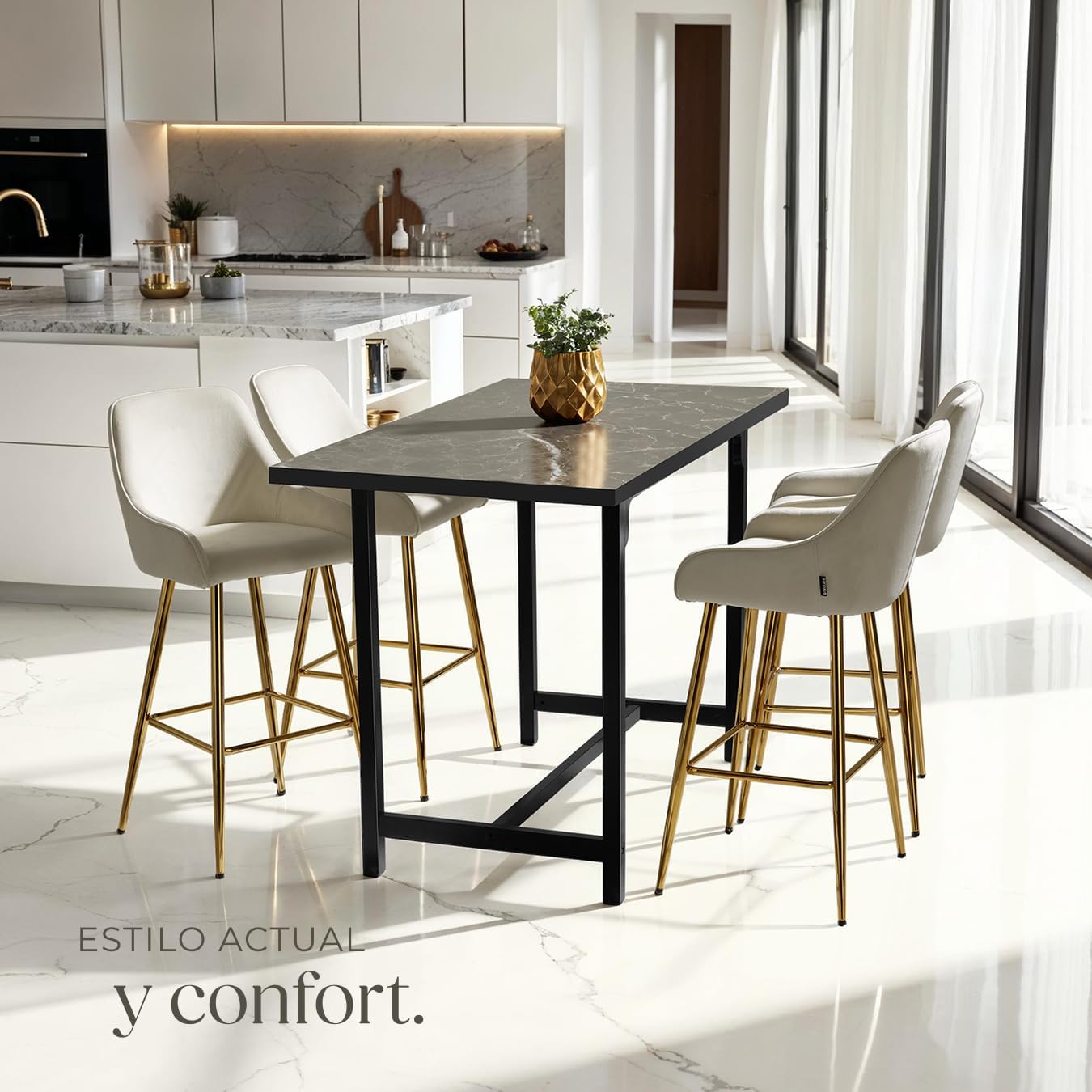 Detalle 2 de tectake Taburete Alto acolchado crema 4 unidades
