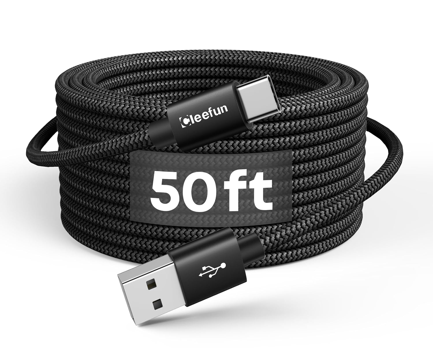 CLEEFUN 15m/50ft USB-A to USB-C Extra Long Charging Cable (USB 2.0, braided)