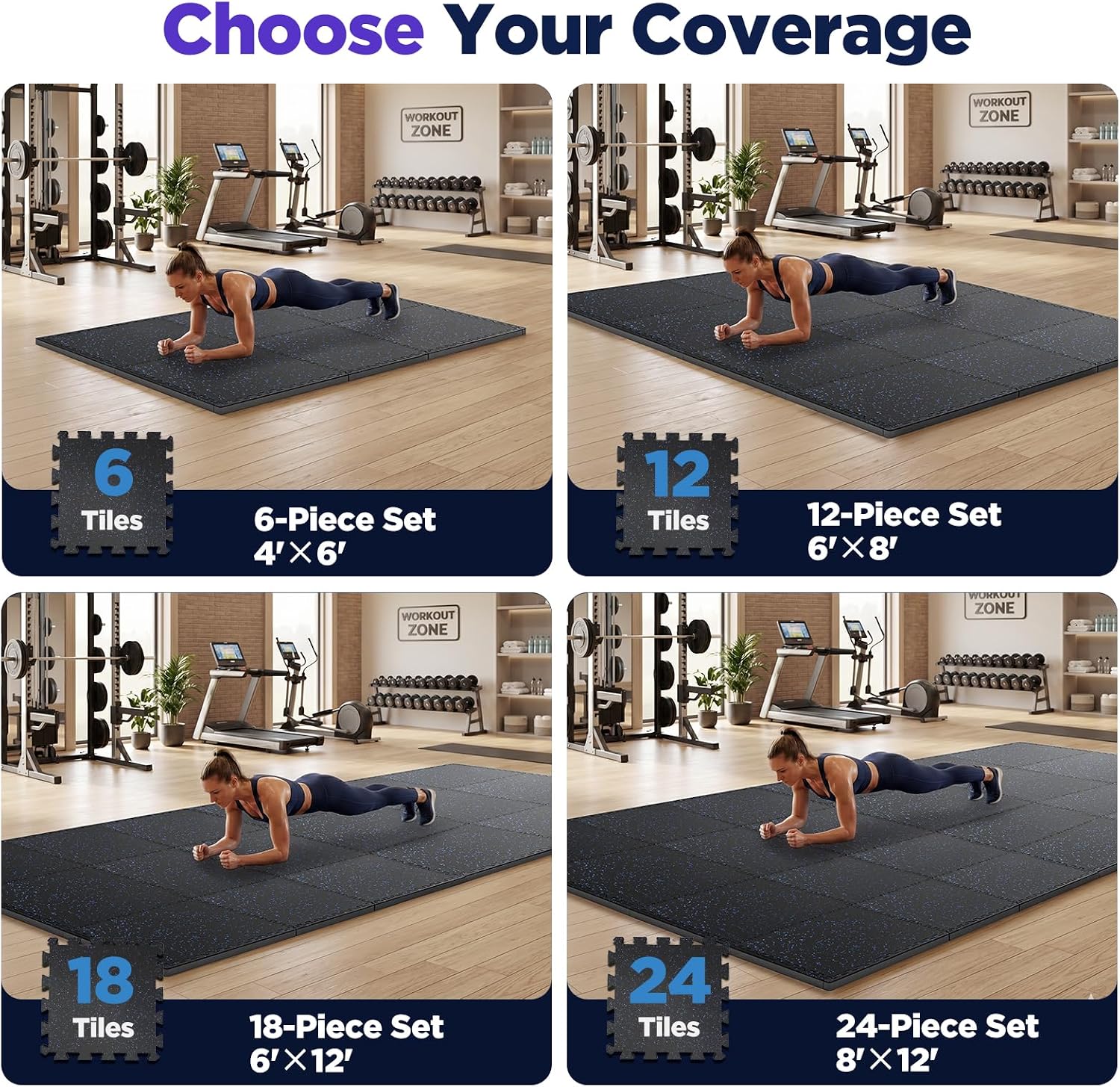 Thumbnail 6 de VivaLuz VL-GM1-10 Interlocking Gym Mats, 0.4-Inch EVA Foam, Black/Purple