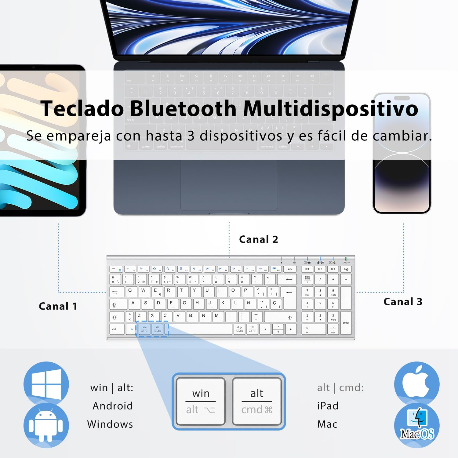 Thumbnail 1 de iClever Teclado Bluetooth BK10, Inalámbrico Multi Dispositivo 🖥