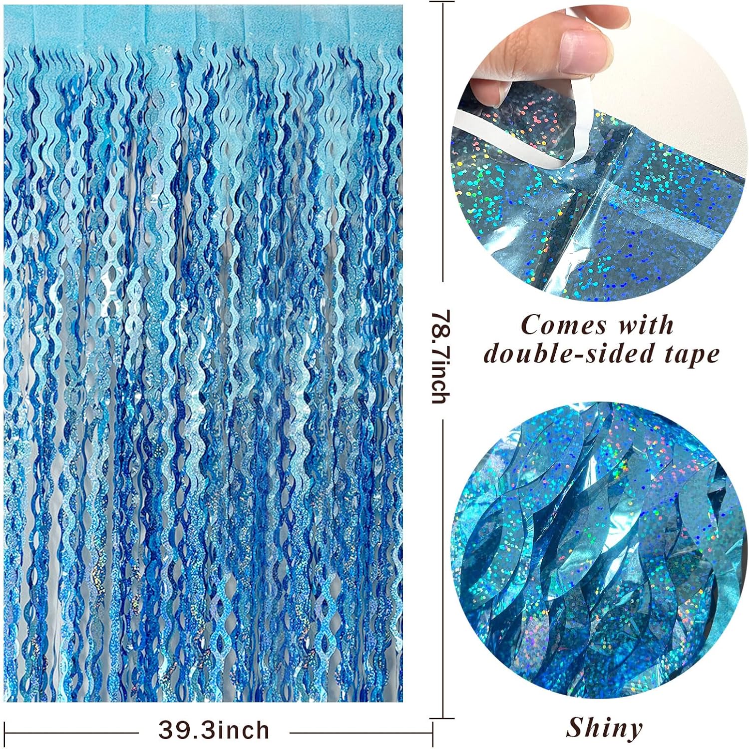 Detalle 2 de BOMSI Party2-10 Light Blue Wavy Foil Fringe Backdrop, 2-Pack