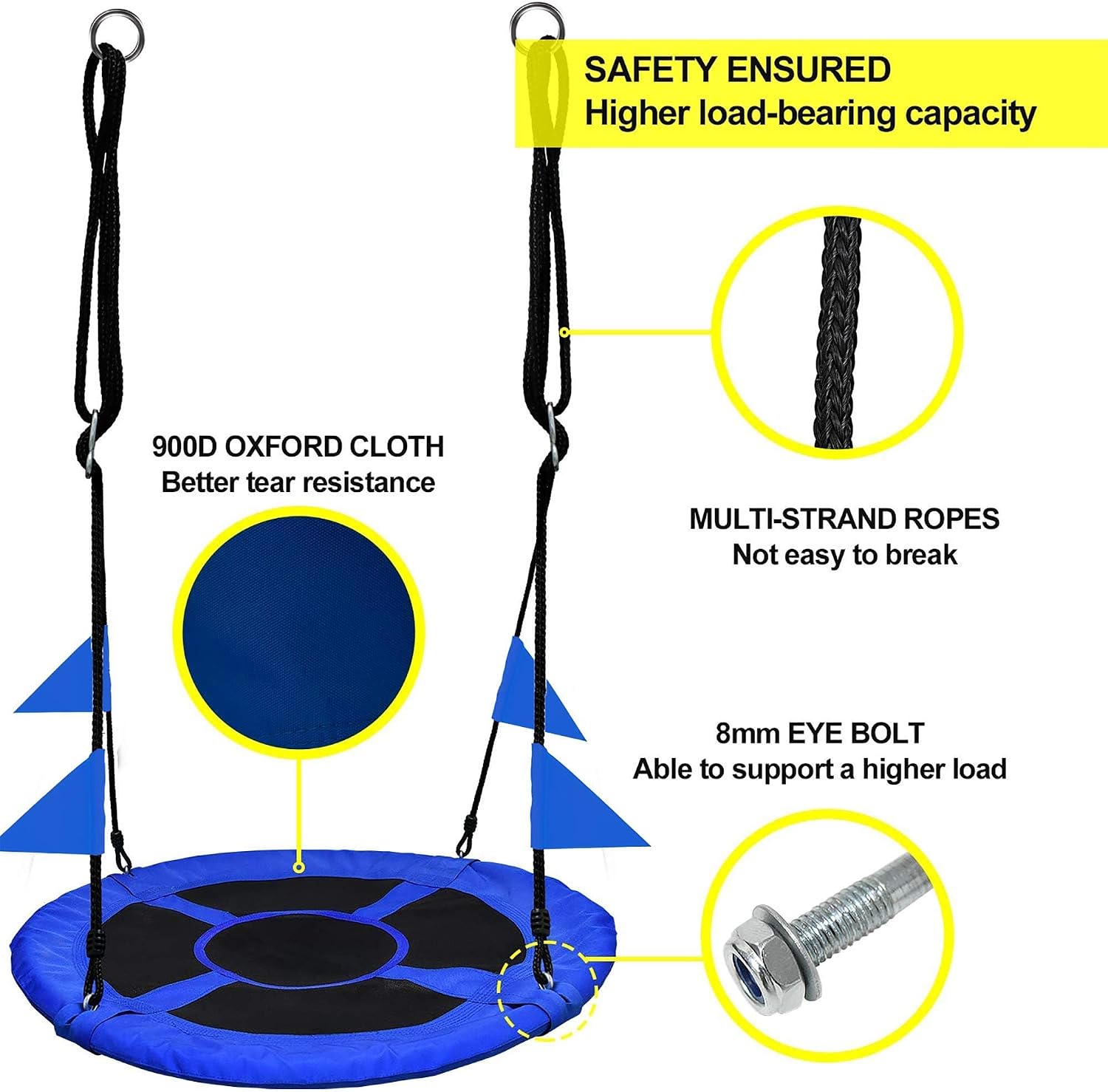 Detalle 2 de PACEARTH 40 Inch Saucer Tree Swing Flying 900lb Capacity — Colorful, Durable Family Swing