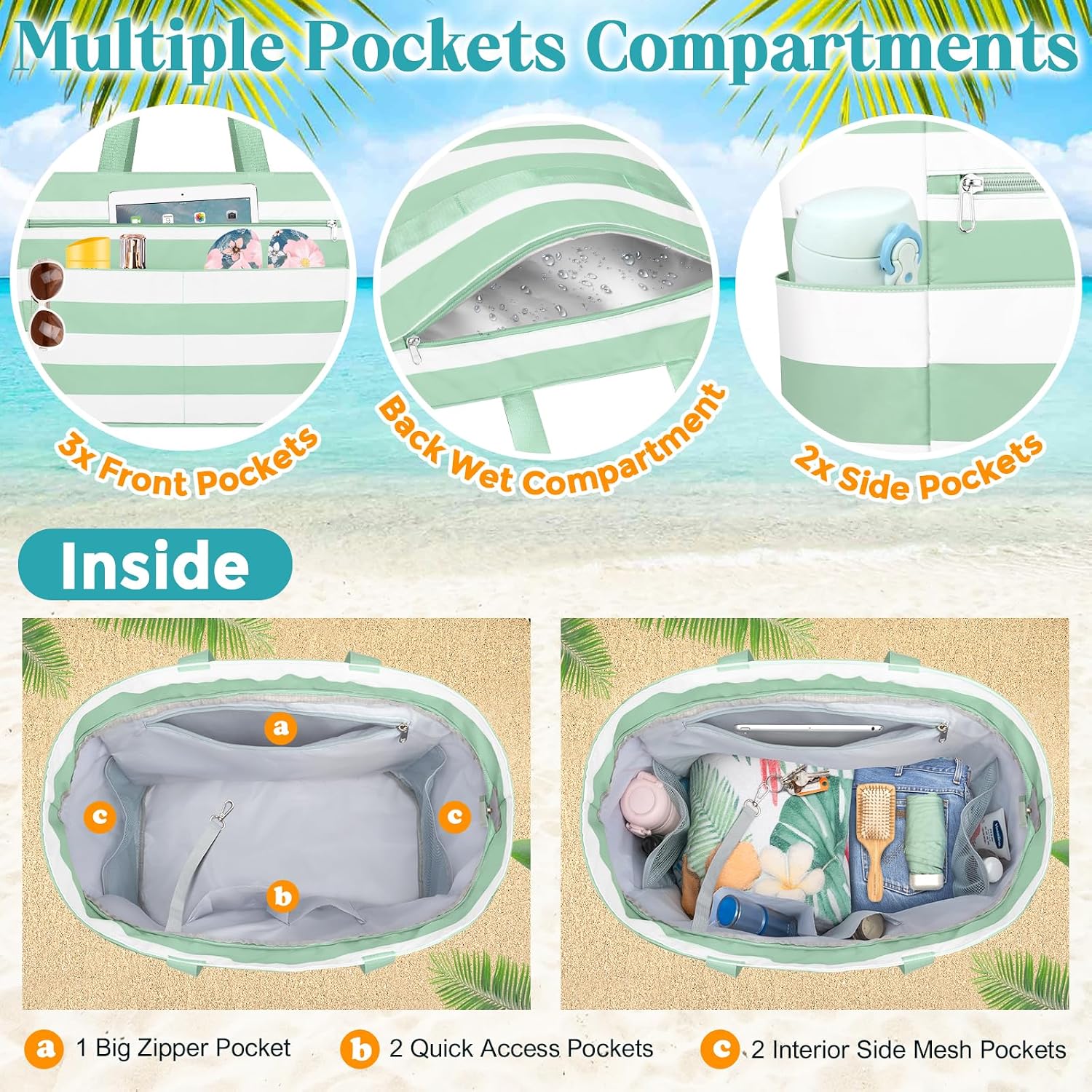 Thumbnail 2 de ENONEO Bolsa de Playa Grande XXL con Cremallera: versátil, impermeable y práctica para toda la familia