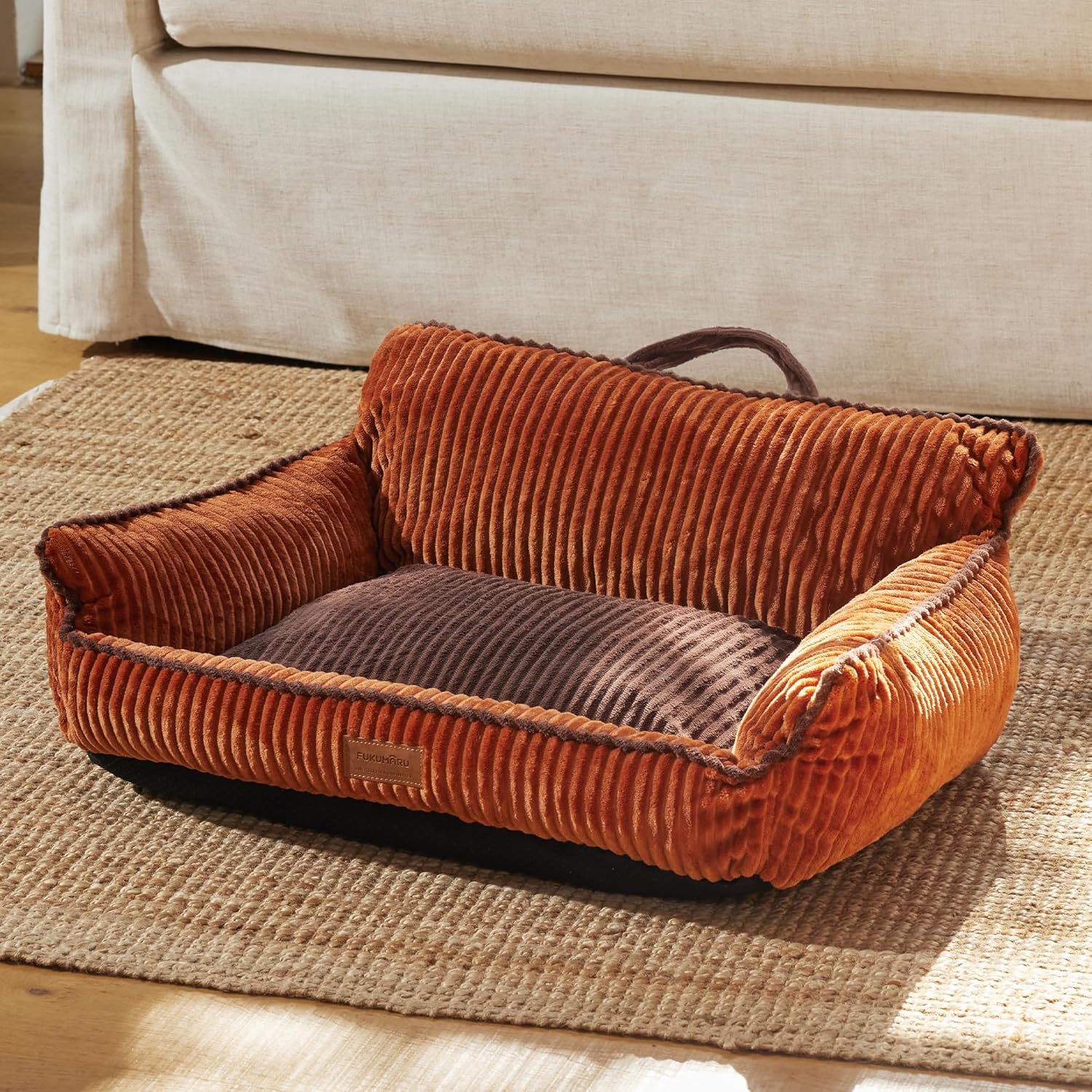 Thumbnail 6 de FUKUMARU Panier pour chien en velours côtelé (71 cm) avec housse lavable et fond anti-dérapant