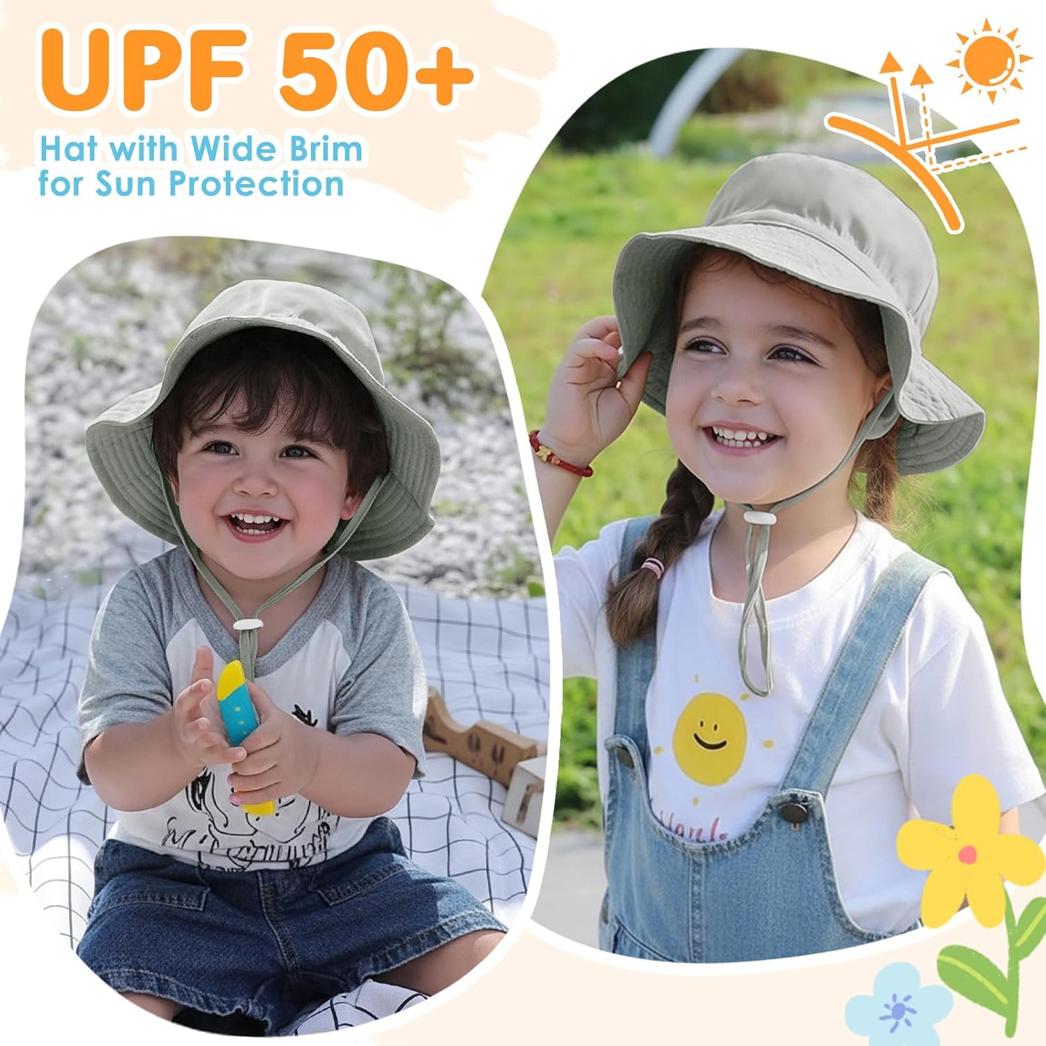 Detalle de Xnova UPF 50+ Baby Sun Hat for Girls and Boys – Adjustable Wide Brim Bucket Hat (48–54 cm)