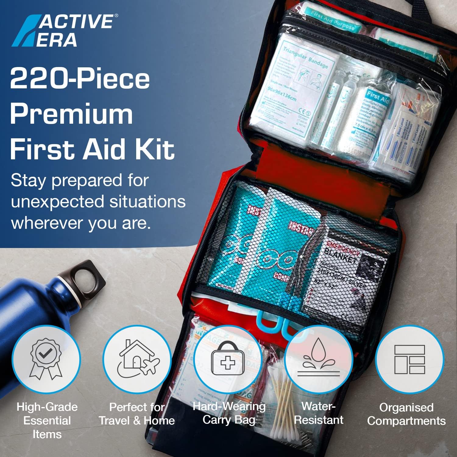Detalle de Active Era Trousse de premiers secours 220 pièces avec couverture d’urgence