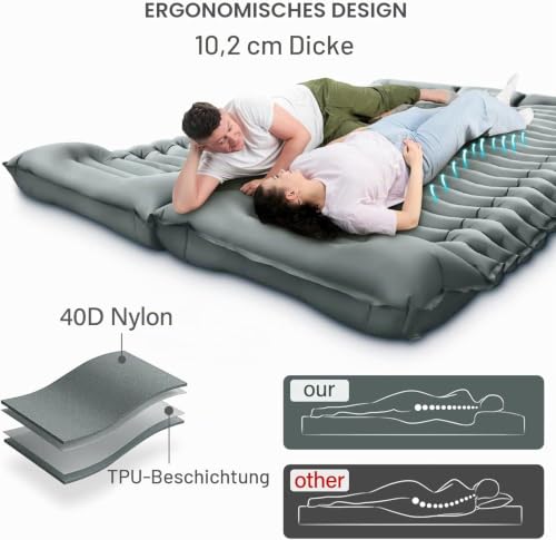 Detalle de Yuzonc Doppelschlafmatte – ultraleichte 2-Personen-Campingmatte mit Fußpumpe