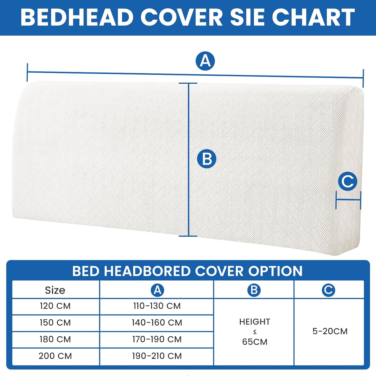 Thumbnail 1 de YSTELLAA Copri Testata Letto Matrimoniale 180 cm in tessuto elasticizzato bianco