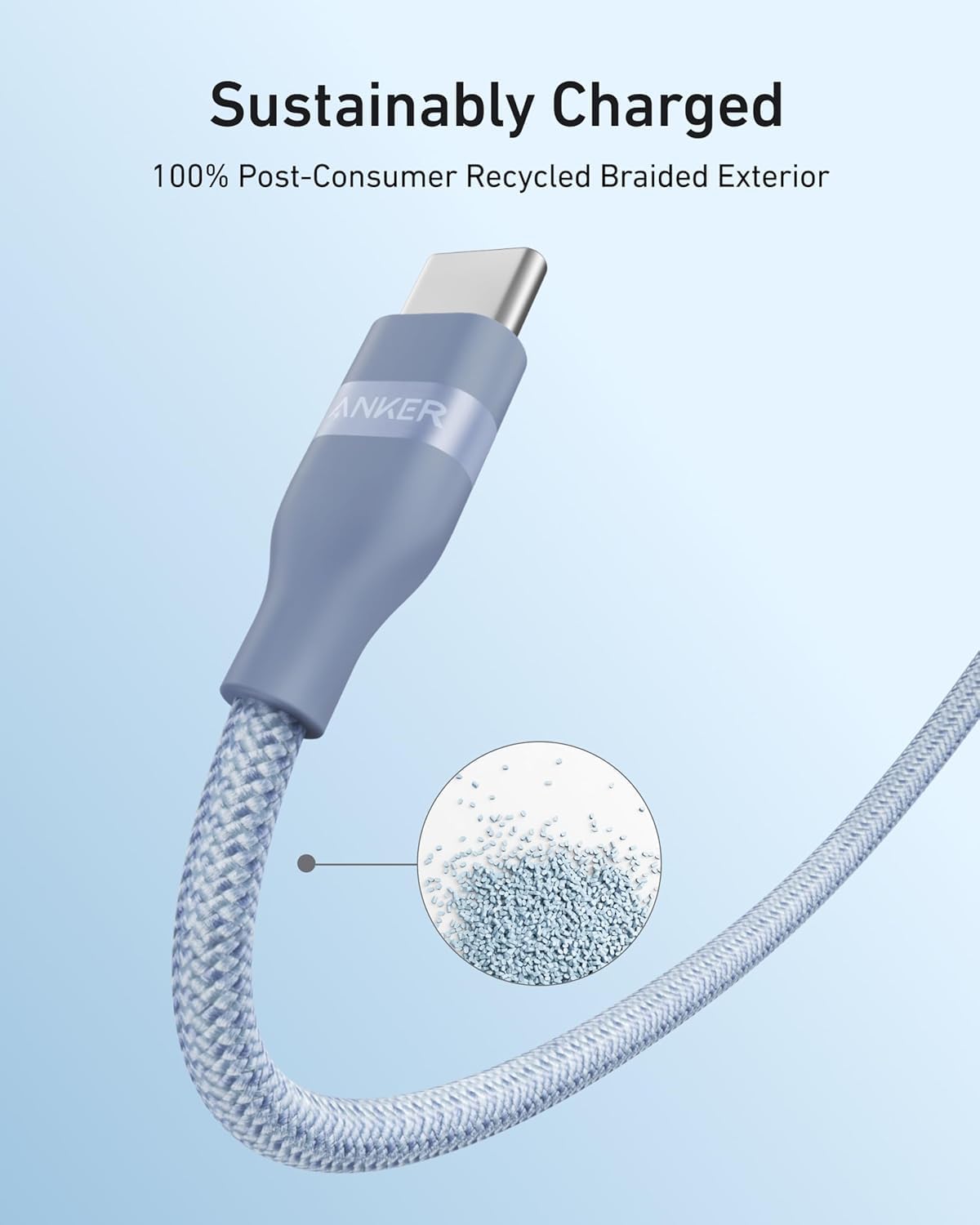 Detalle de Anker Nano USB C Cable 240W, 6 ft braided cable
