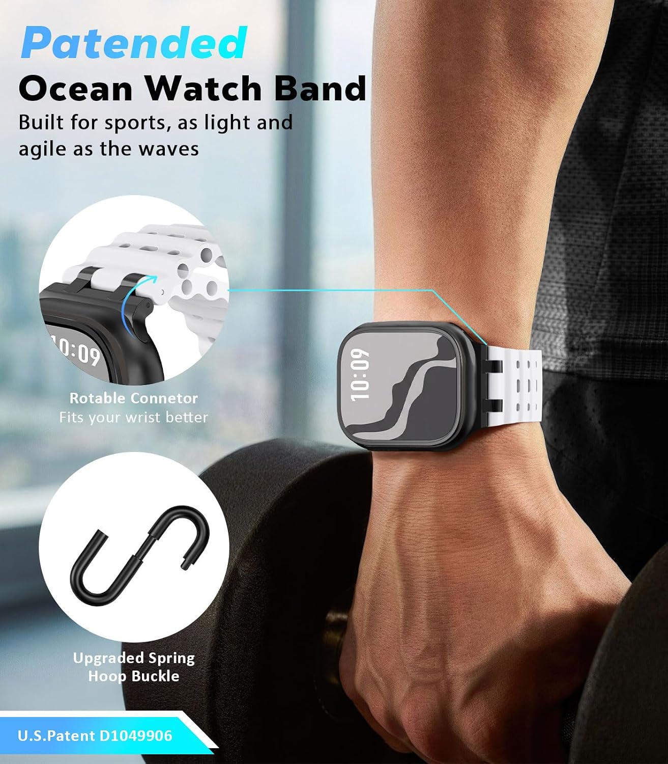Detalle de Upgraded Ocean Watch Band for Apple Watch: Breathable Silicone with Stainless Steel Connectors