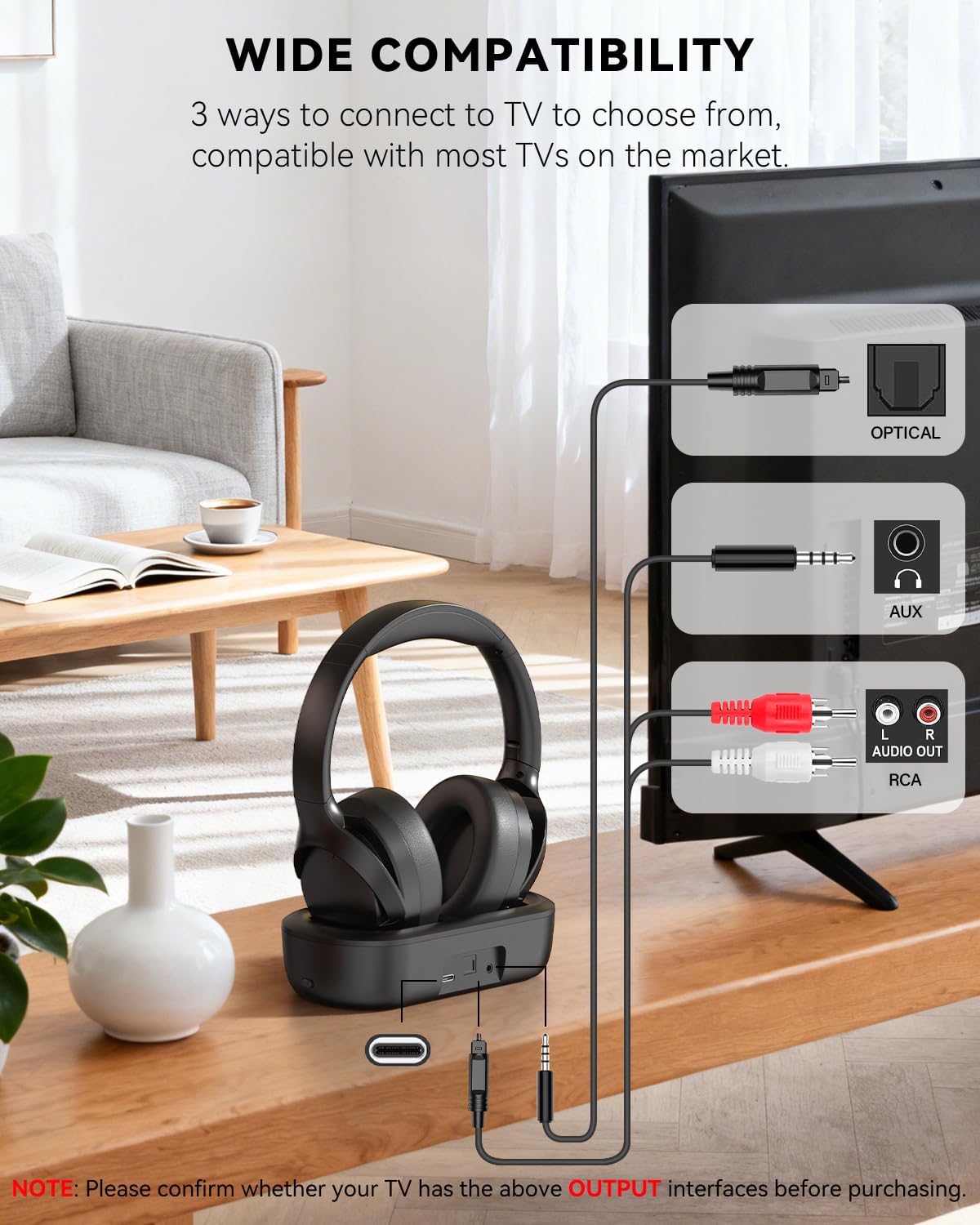 Thumbnail 2 de Monodeal Wireless Headphones for TV Watching with Charging Dock