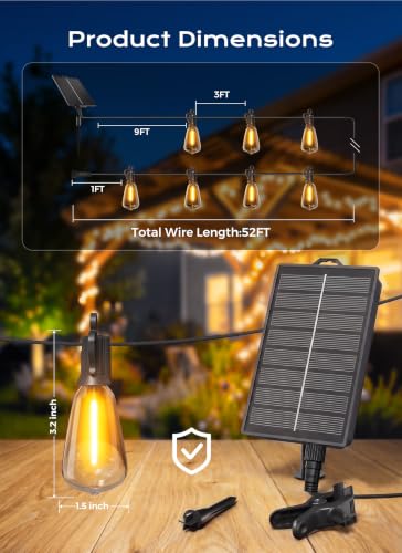 Detalle 2 de Brightown 52FT Solar String Lights Outdoor Waterproof – 26Hrs Runtime