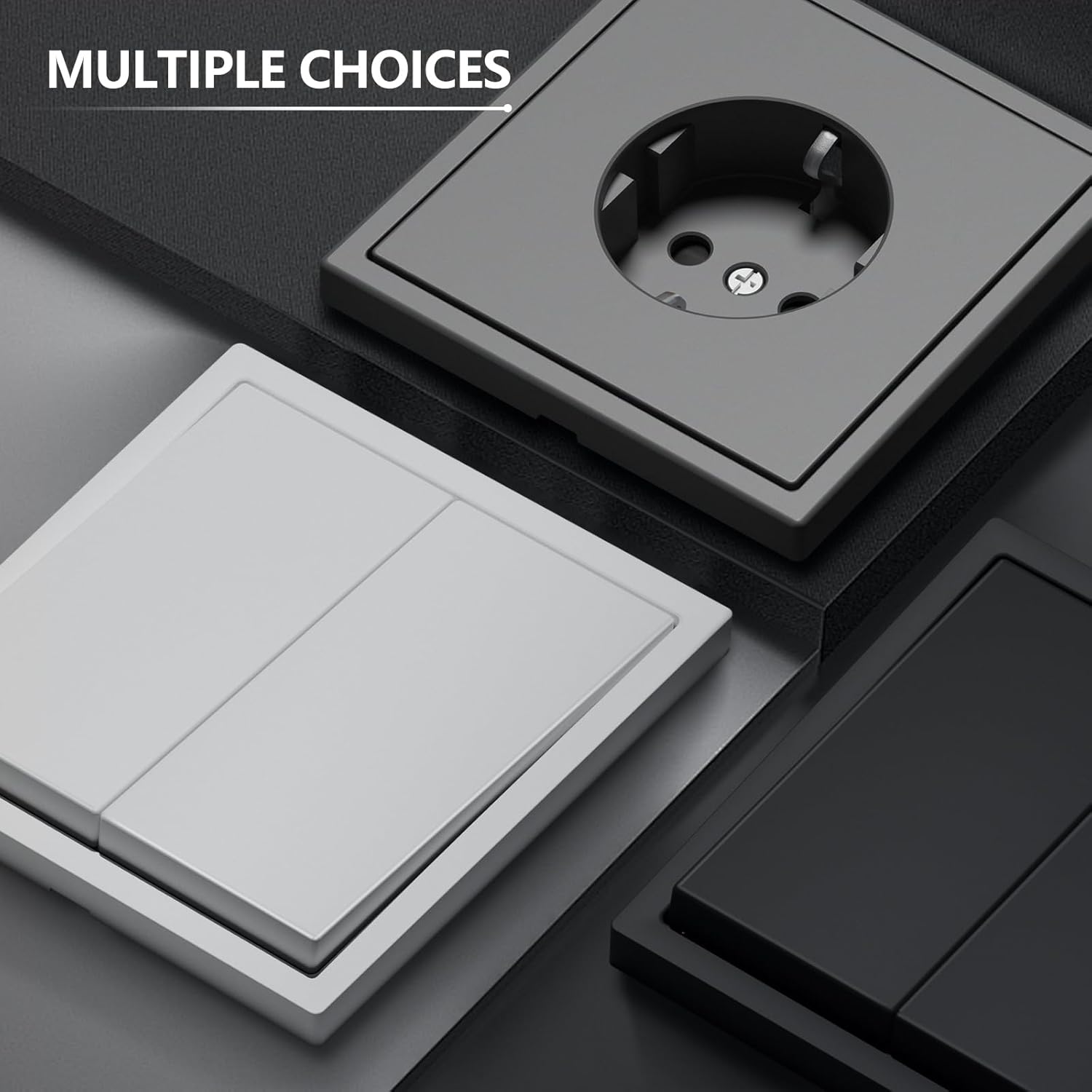 Thumbnail 6 de BSEED Lichtschalter mit Steckdose (2-fach, 2-Wege) Unterputz – Schuko-Wandschalter mit PC-Rahmen, weiß