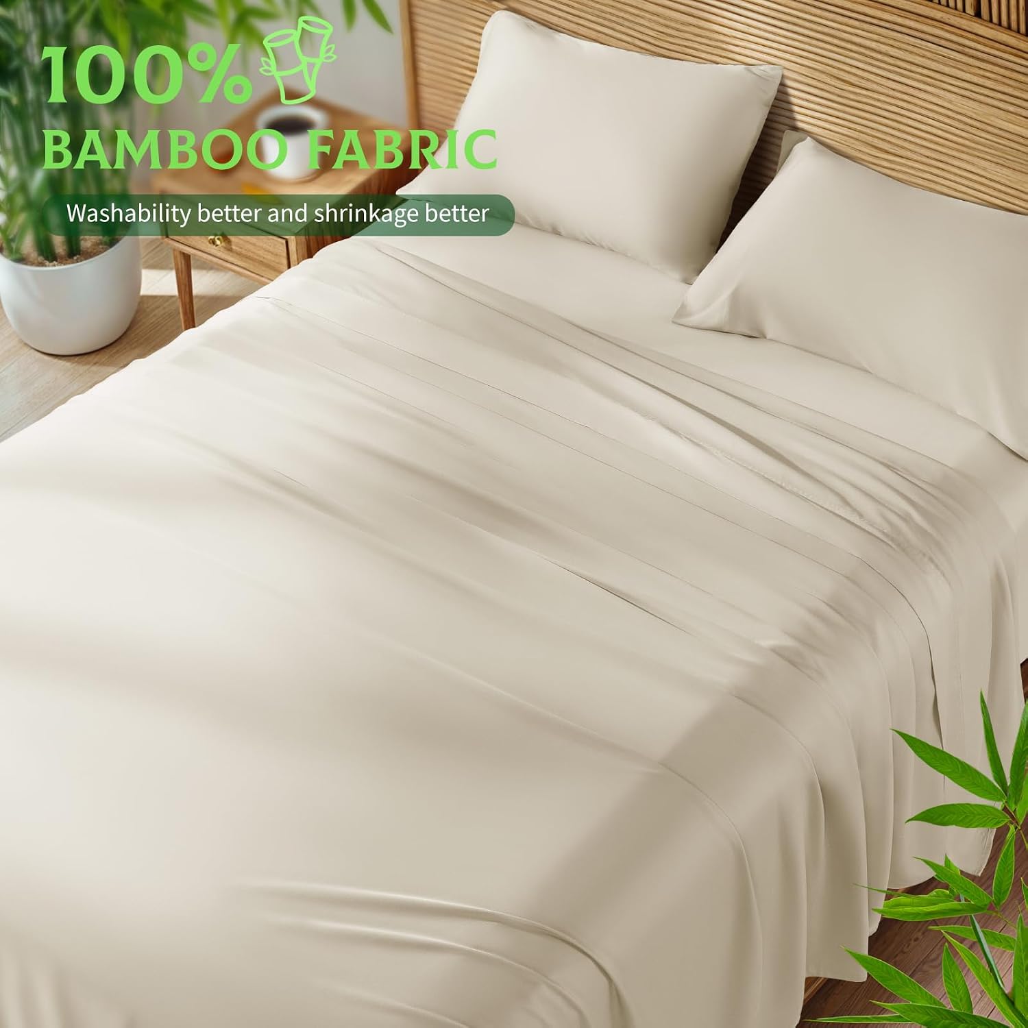 Thumbnail 1 de SONORO KATE 100% Bamboo-Derived Viscose Bed Sheets (Beige, King) with Extra-Deep Pockets