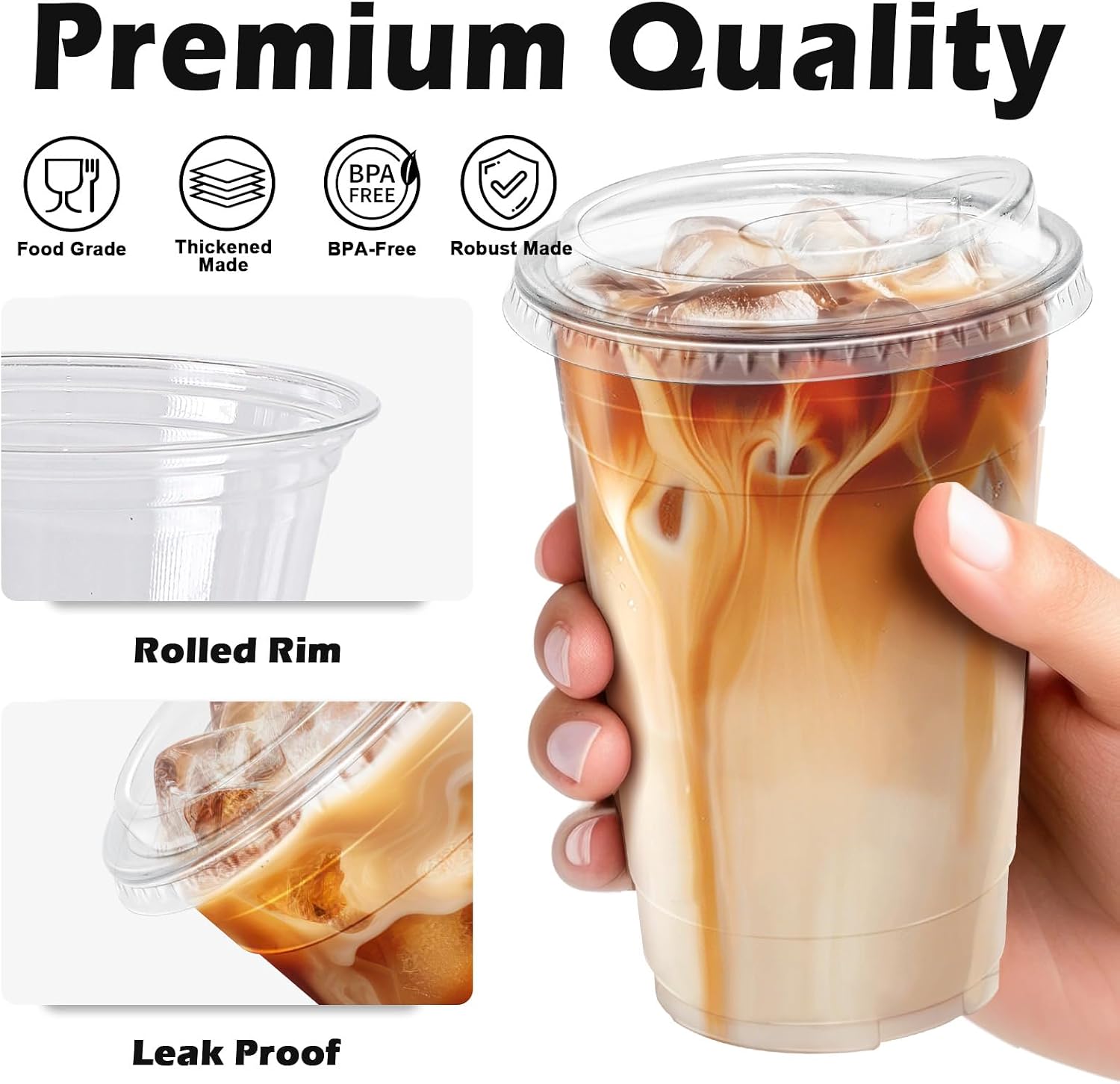 Thumbnail 3 de Clawsoff 20 oz Clear Plastic Cups with Lids (100 Pack) — Sturdy, Leak-Resistant, BPA-Free for Cold Beverages