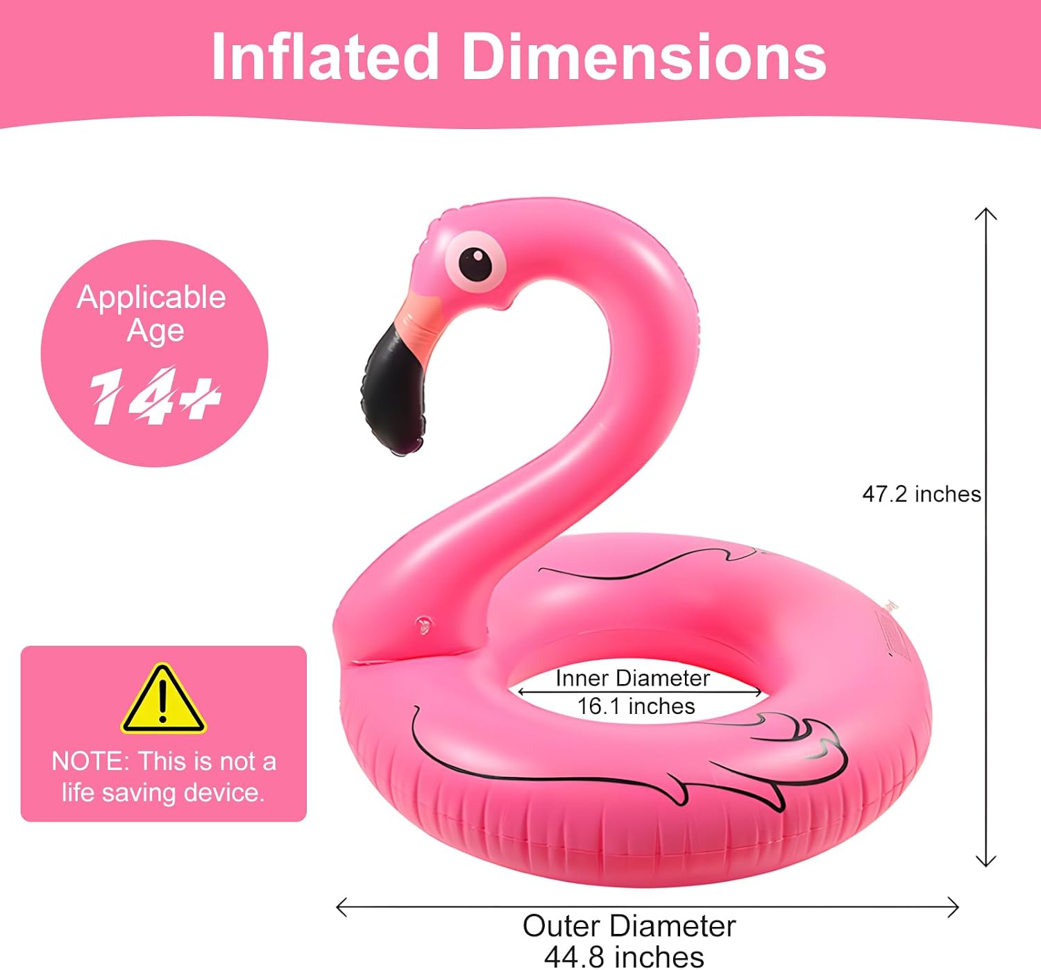 Detalle de Giant Pink Flamingo Pool Float for Adults by Ninonly — 47" Tall Inflatable Flamingo