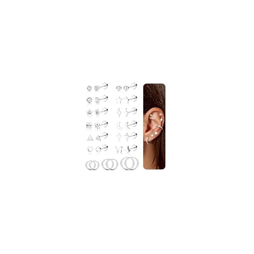 Detalle de Diamday: 15 Pares de Pendientes de Acero Quirúrgico para Mujer – Aros Dorados y Piercings de Cartílago
