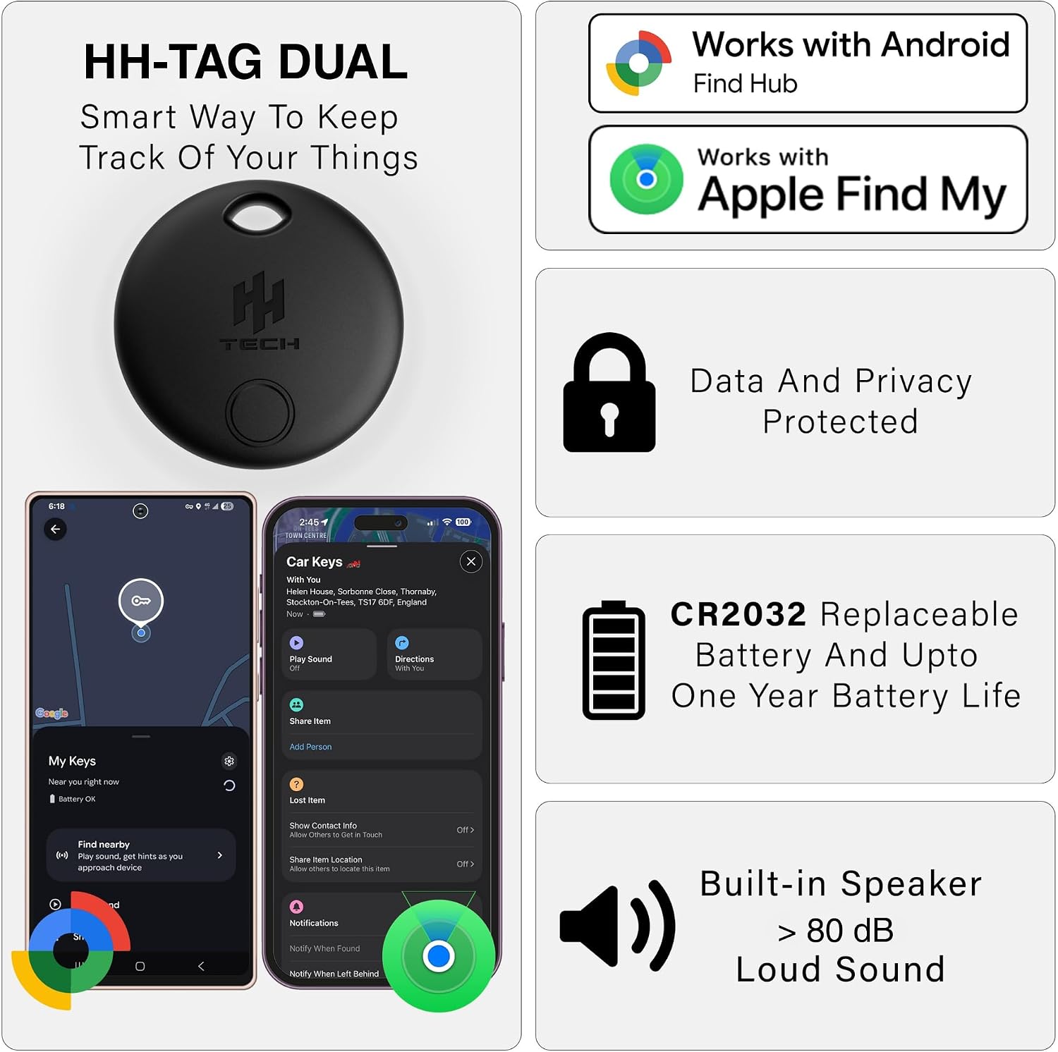Detalle de HH-Tech Dual-System Smart Tracker Tags: Practical dual-network item finder for iOS and Android