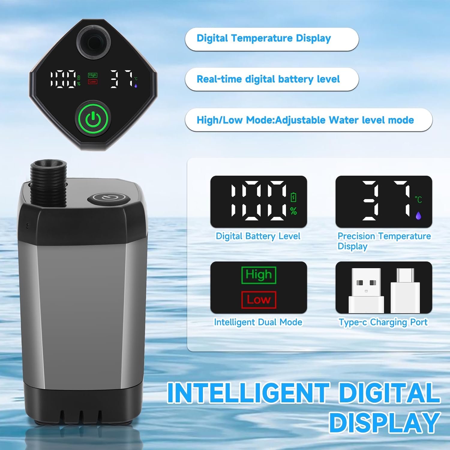 Detalle de vignuto GB15 Portable Camping Shower with Rechargeable Pump and LED Display
