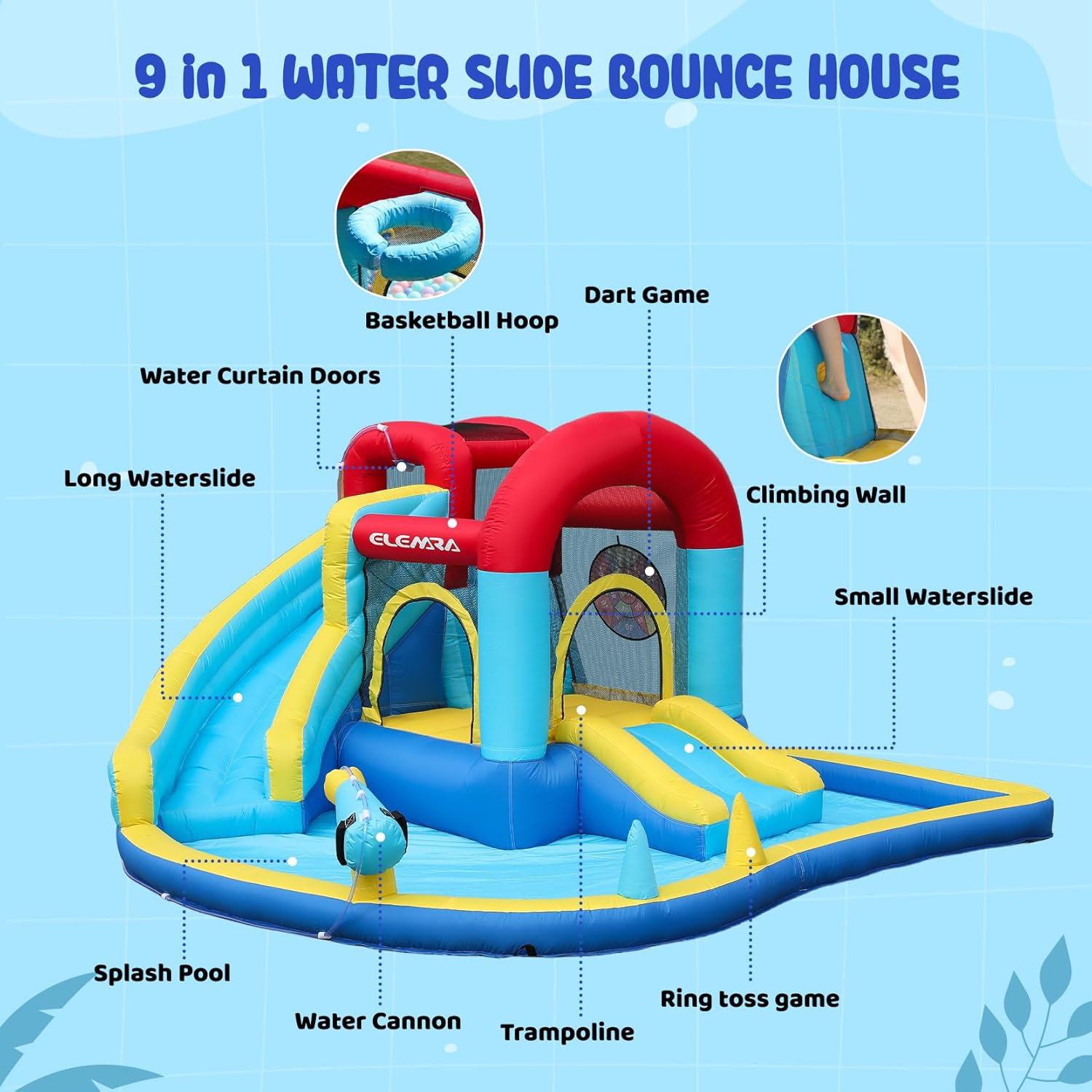 Thumbnail 4 de ELEMARA Inflatable Water Slide 9-in-1: 2 Slides, Pool, Trampoline, and More