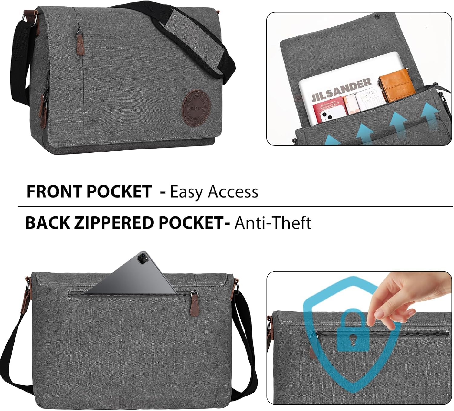Detalle de Leathario Canvas Messenger Bag for 13–15.6 Inch Laptops