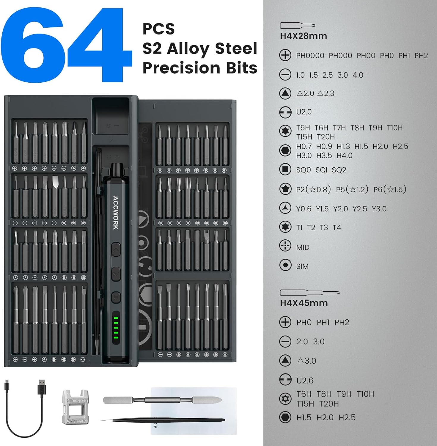 Thumbnail 5 de Accwork Mini Electric Screwdriver 68-in-1 Precision Set with 64 Magnetic Bits